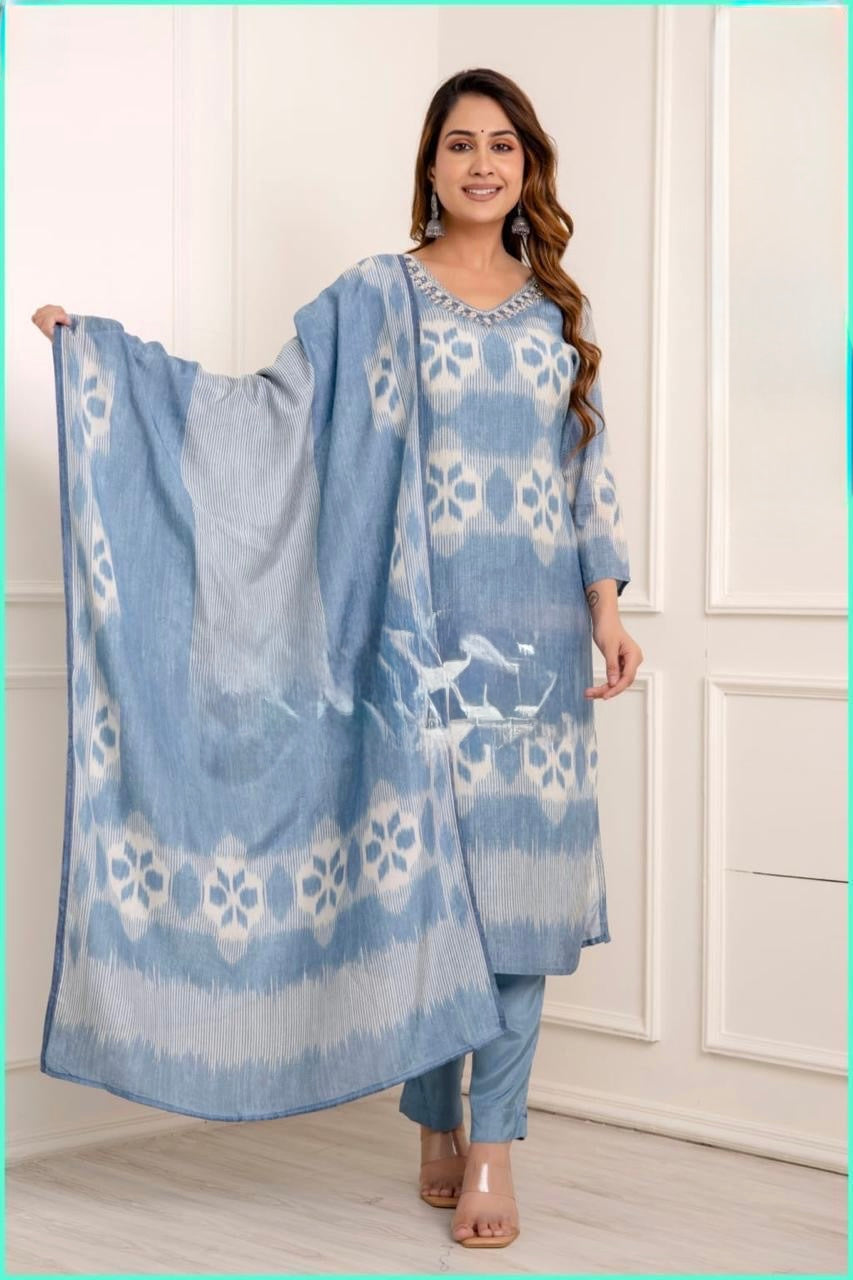 Tissue Shimmer Party Wear Suit Set with Mirror Katdana and Sequence Handwork for Women