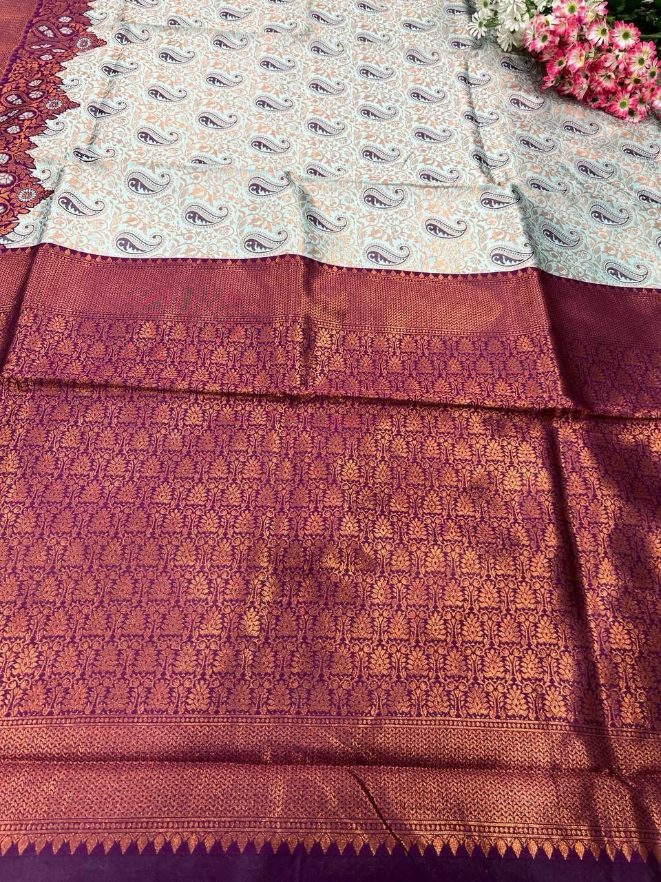 Triple Weaving Zari Tissue Silk Saree