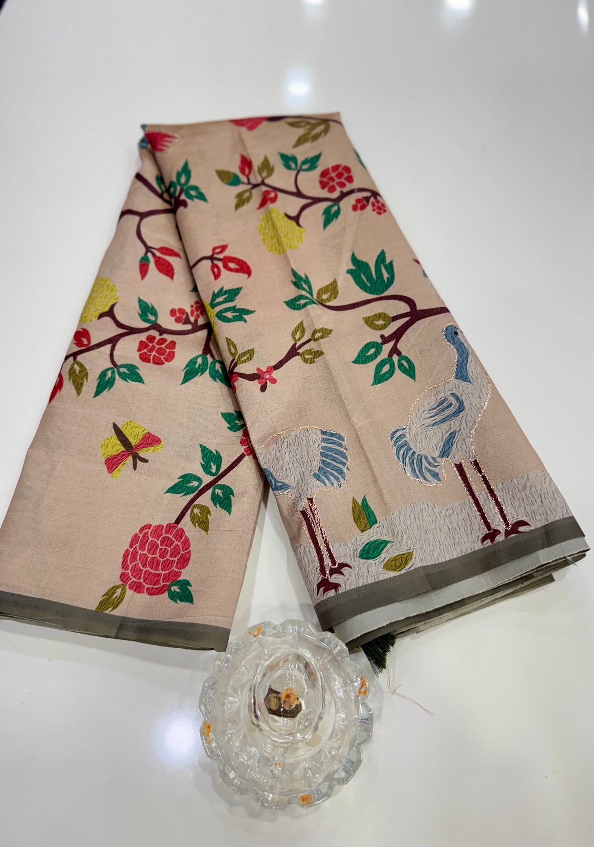 Assam silk saree for women with aari embroidery and paithani motifs, festive wear saree with blouse