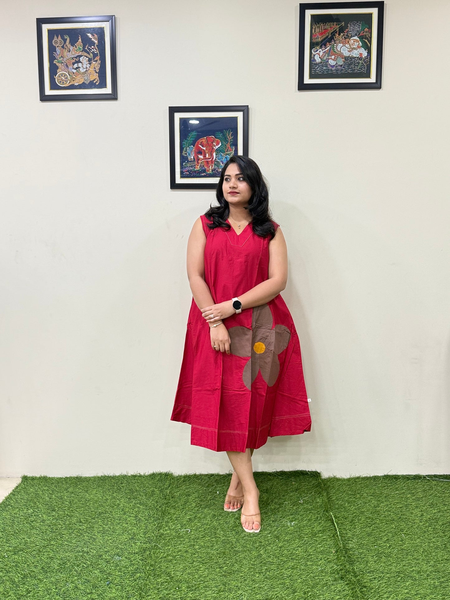 Poplin Cotton Sleeveless Midi Dress with Applique Detailing – Women’s Summer Casual Wear (M to XXL)