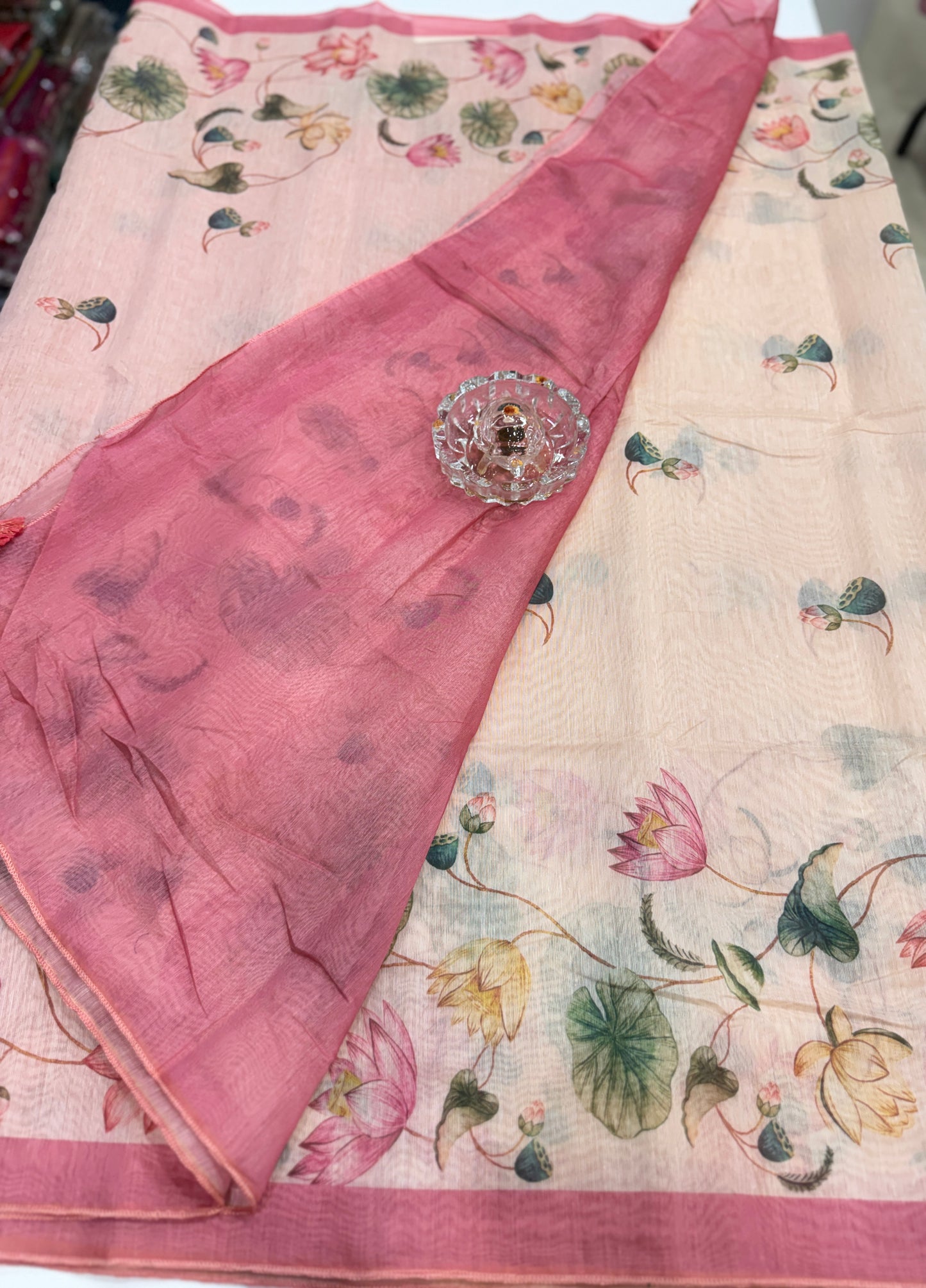 Cotton Chanderi Silk Floral Printed Saree with Blouse Piece