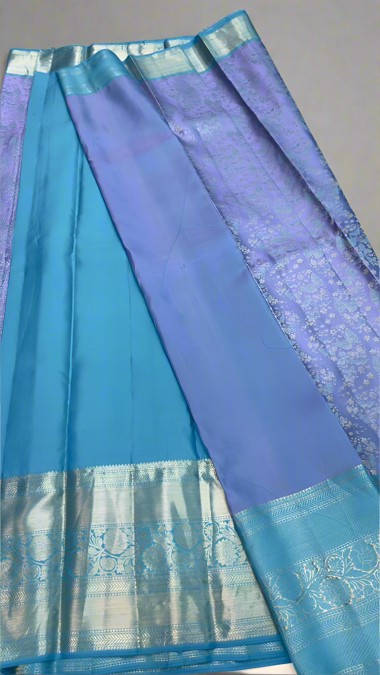 Handloom Kanchi Silk Saree with Silver Zari Double Warp in Blue for Women