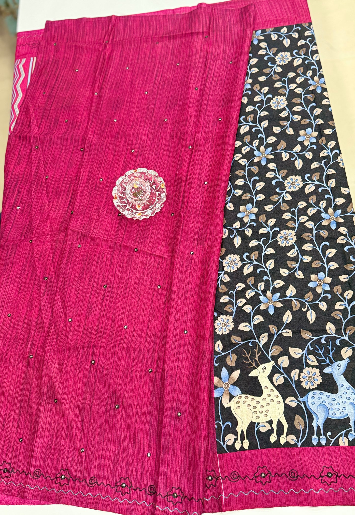 Victoria Cotton Silk Saree with Deer and Floral Print – Lightweight Traditional Cotton Silk Saree for Women