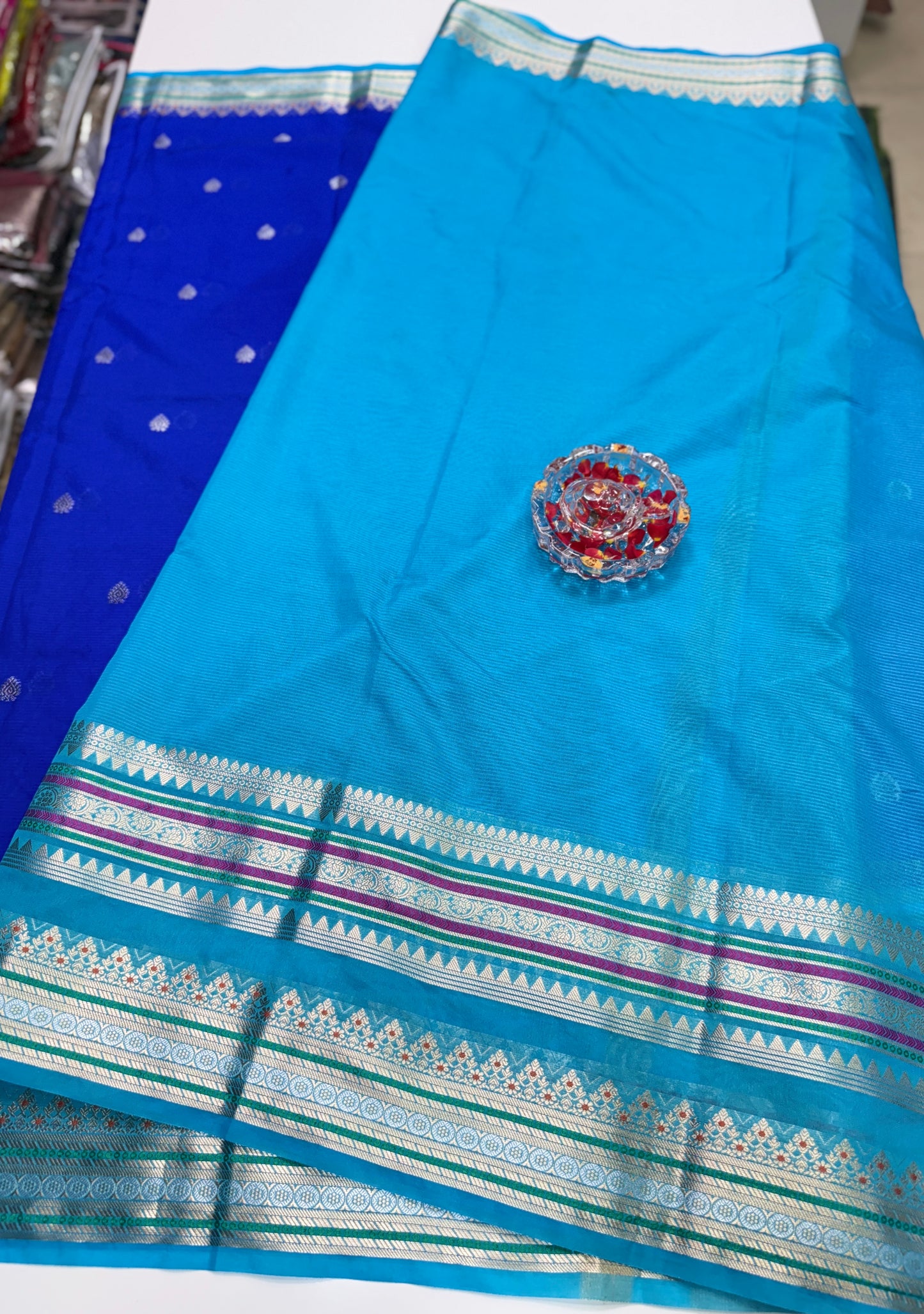 Banarasi Semi-Georgette Silk Saree with Gold Zari Weaving and Meenakari Border – Traditional Festive Saree for Women