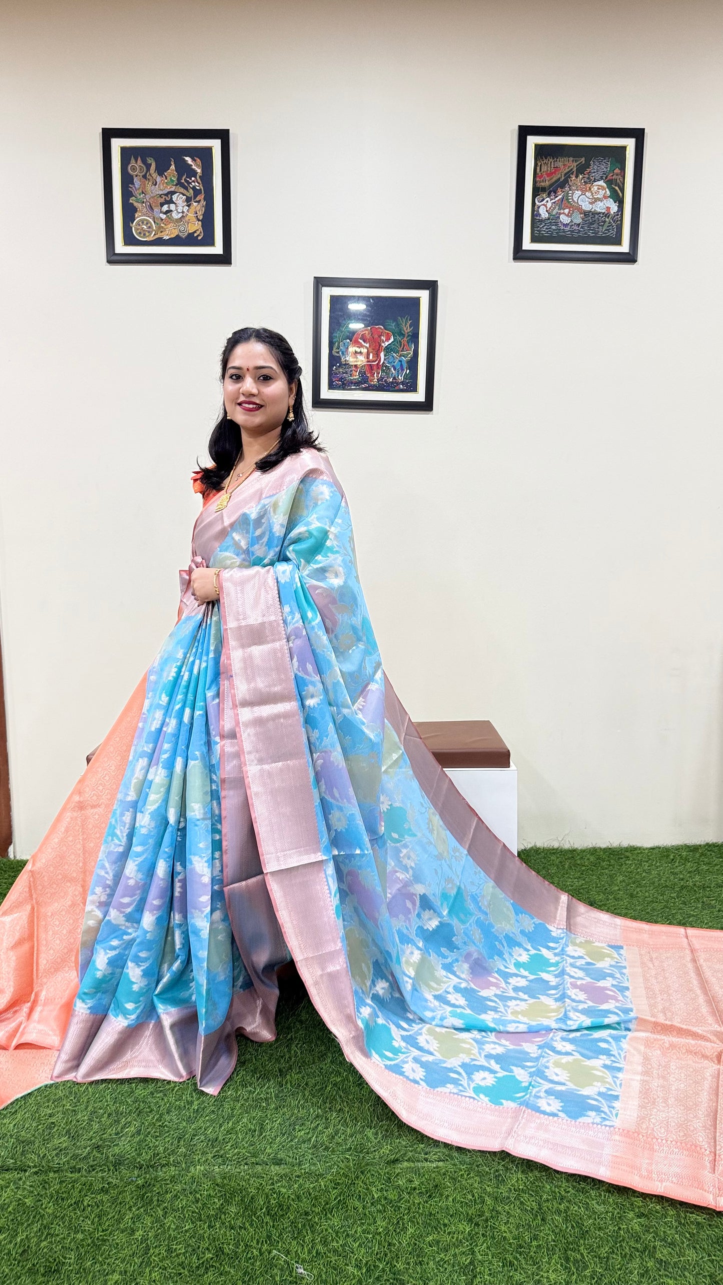 Banarasi Alfi Rangkat Silk Saree with Multicolor Gradient and Intricate Zari Weaving – Wedding Wear