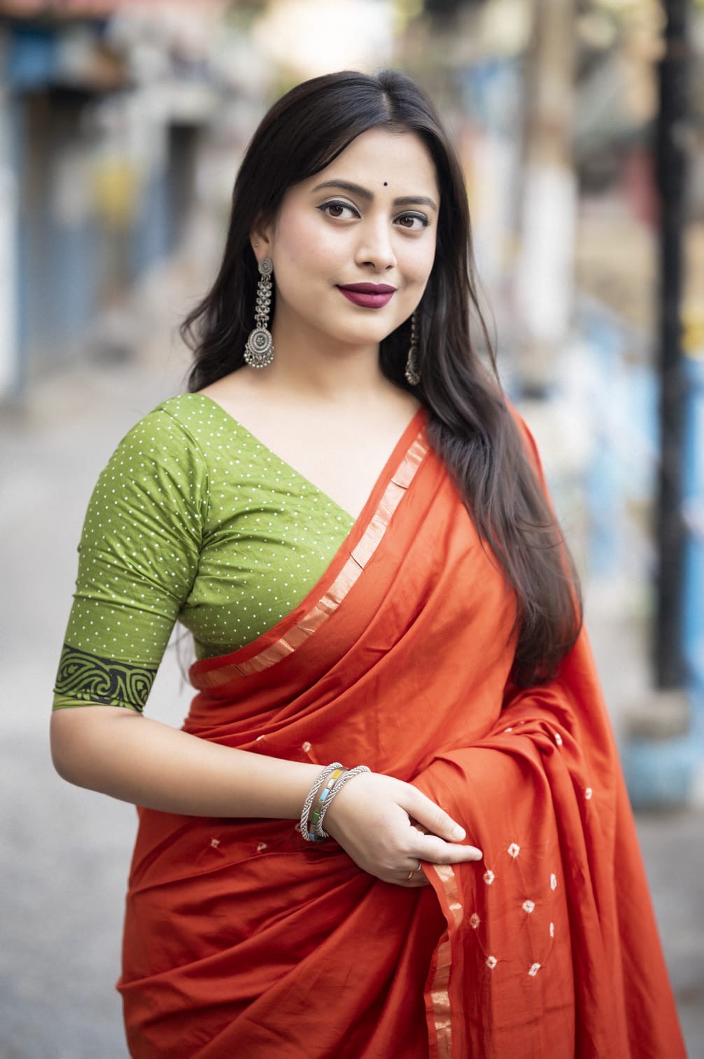 Chanderi Cotton Saree with Hand-Tied Bandhani and Block Printed Pallu – Festive Wear for Women