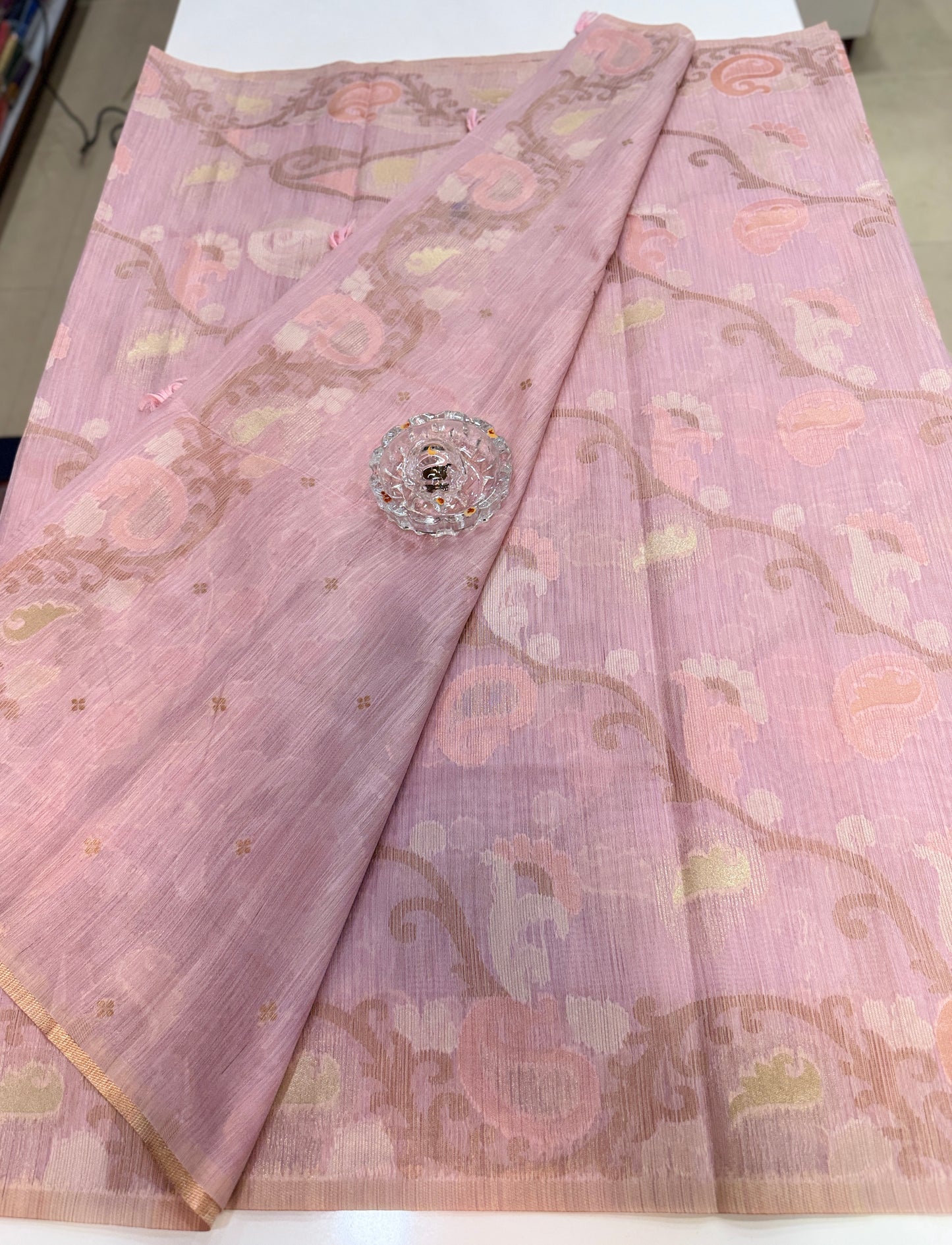 Jamdhani Cotton Saree with Zari Weave and Tassel Pallu – Pastel Festive Wear