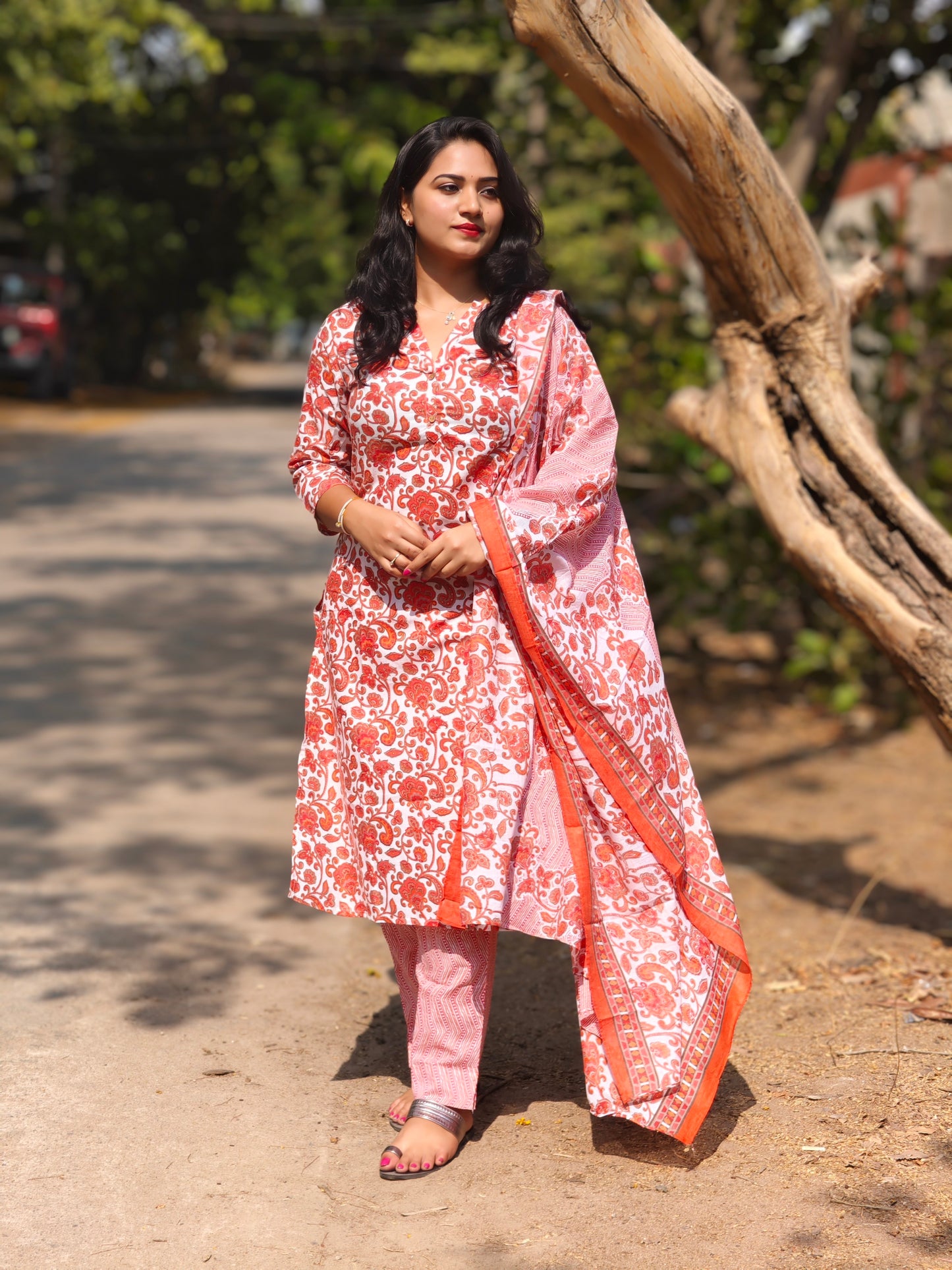 Cotton Floral Printed Suit Set with Kurta, Pant and Dupatta – Women’s Ethnic Wear