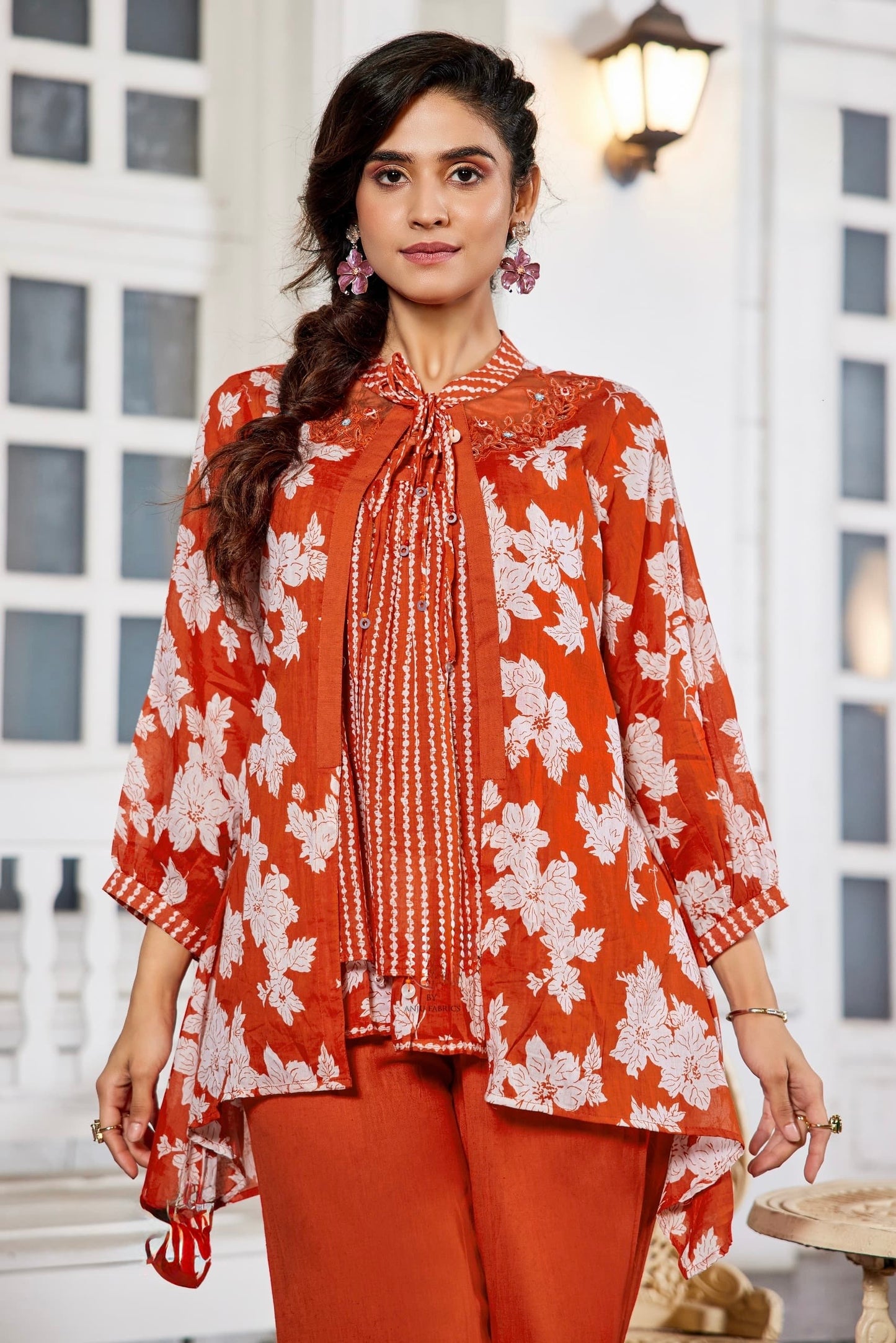 Soft Cotton Co-Ord Set for Women with Hand Cutwork – Mul Cotton Top and Cotton Bottom