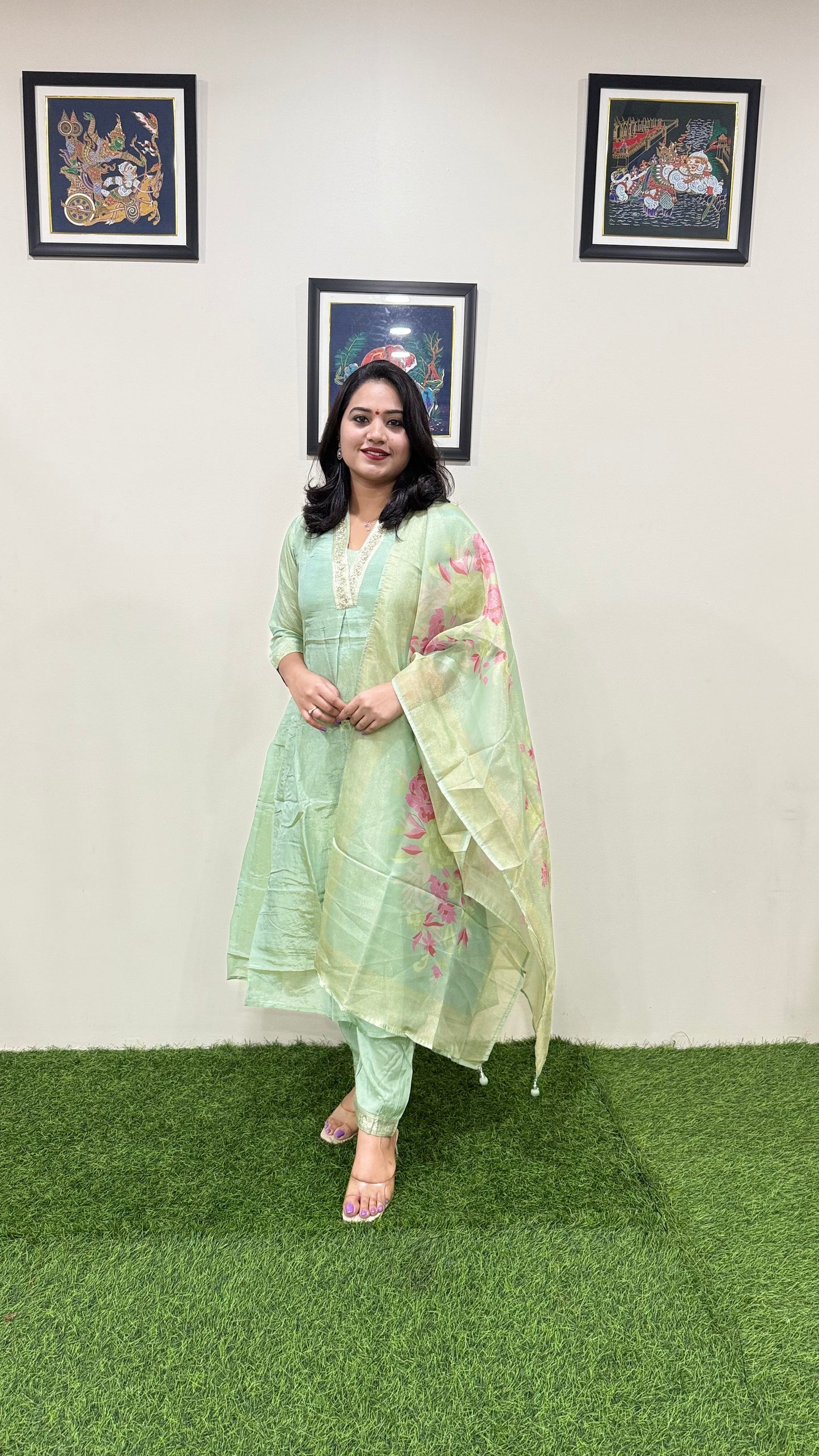 Pure Tissue Kurta Pant Dupatta Set with Intricate Handwork – Sizes L to XXL