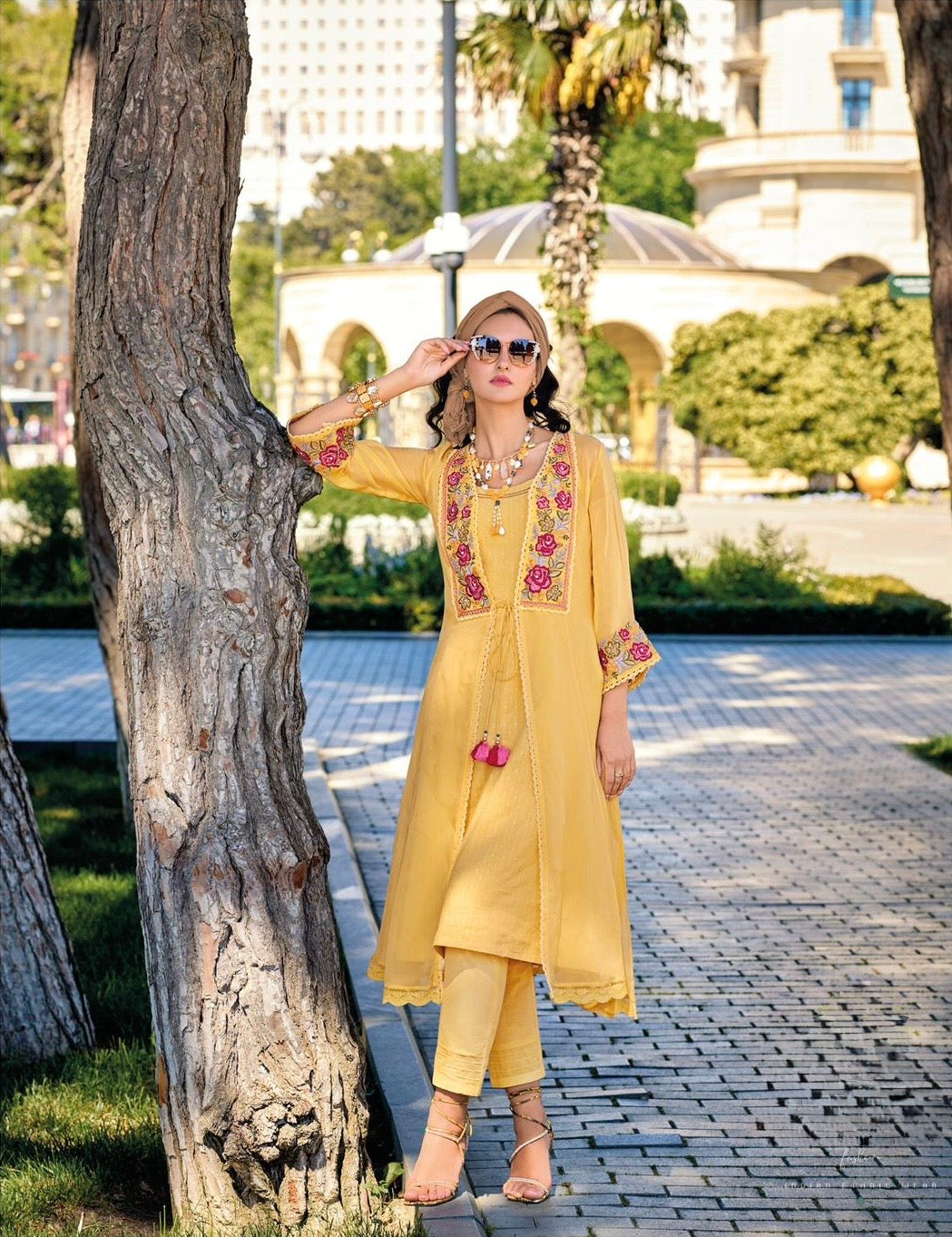 Pure Viscose Organza Silk Kurti Pant Set with Embroidered Organza Koti – Women’s Festive Ethnic Wear