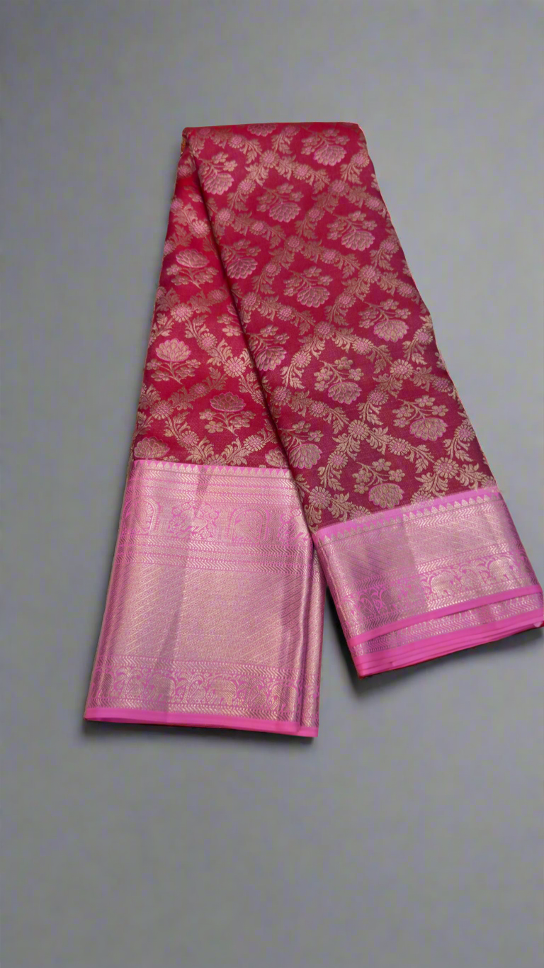 Handloom Kanchi Silk Saree with Silver Zari Weaving in Maroon for Women