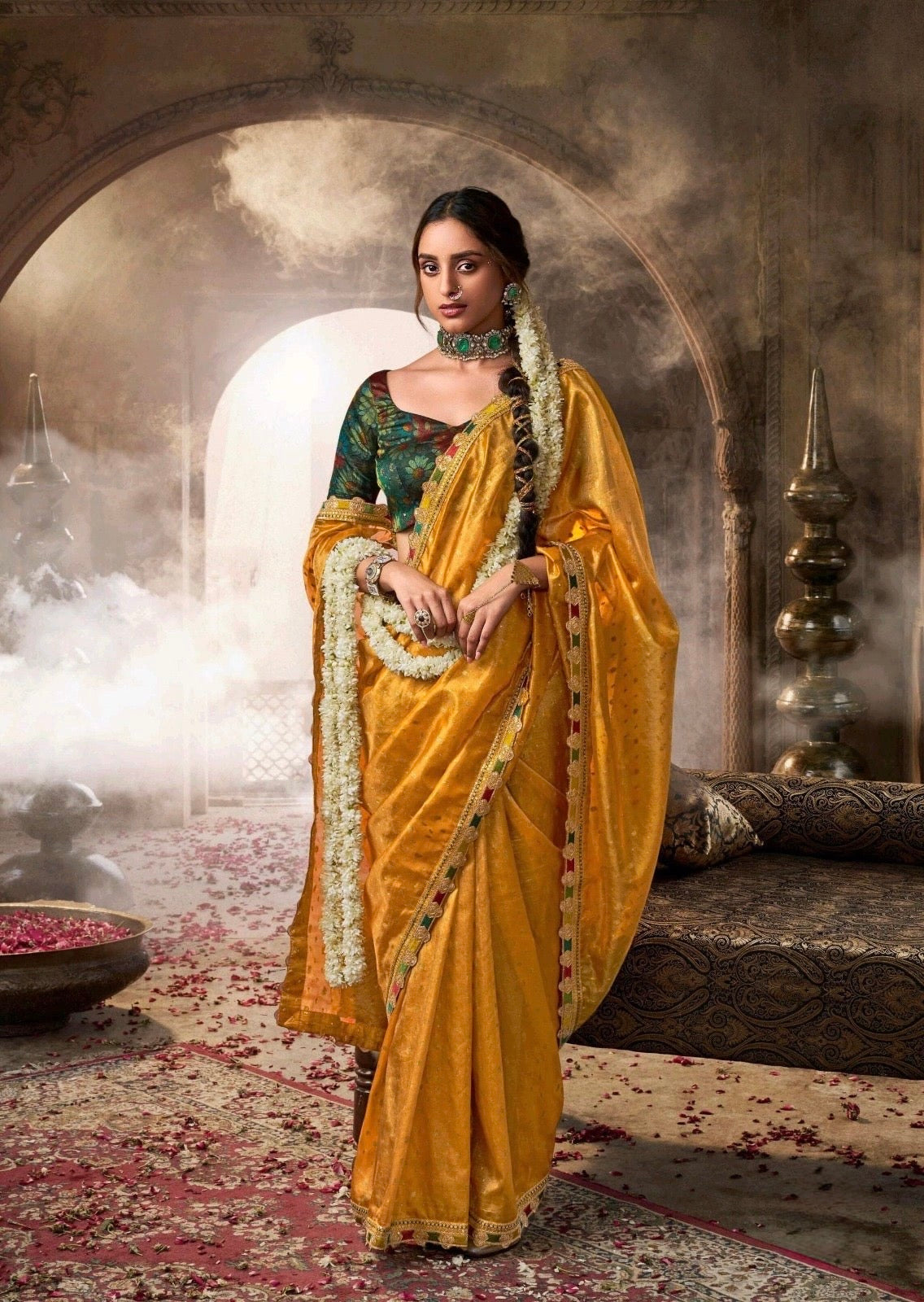 pure tissue saree with multicolored lace and designer blouse – premium ethnic wear for women