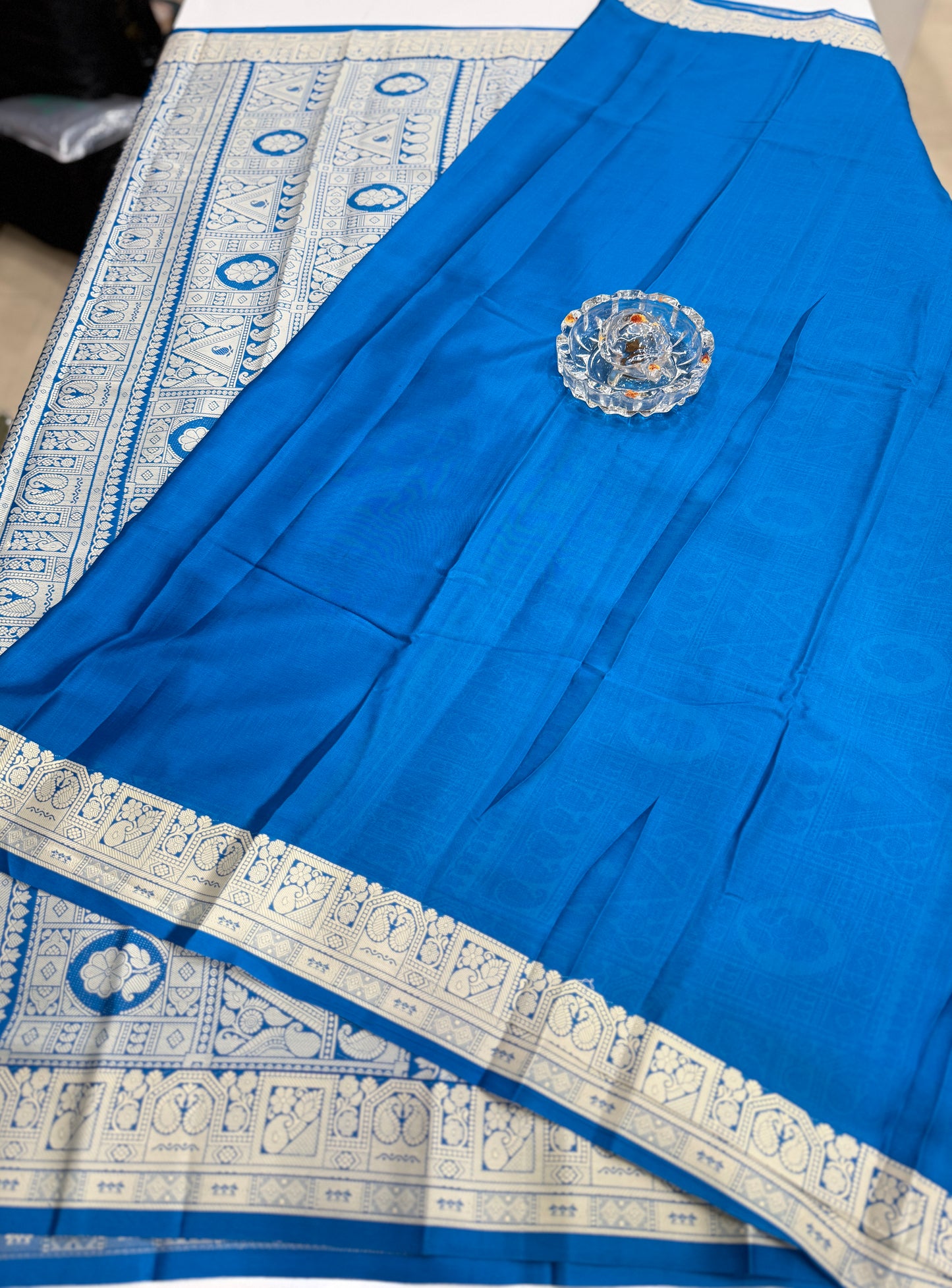 Pure Crepe Mysore Silk Saree for Women – Kalamkari Print with Kathan Border, 75 Gram, Silk Mark Certified