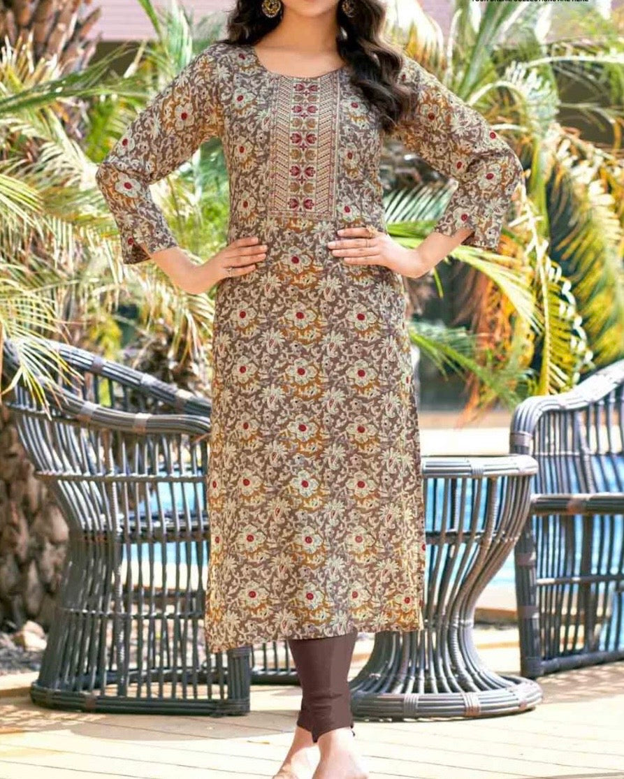 Heavy Rayon Foil Print Kurti with Sequin Embroidery for Women – XL to 3XL
