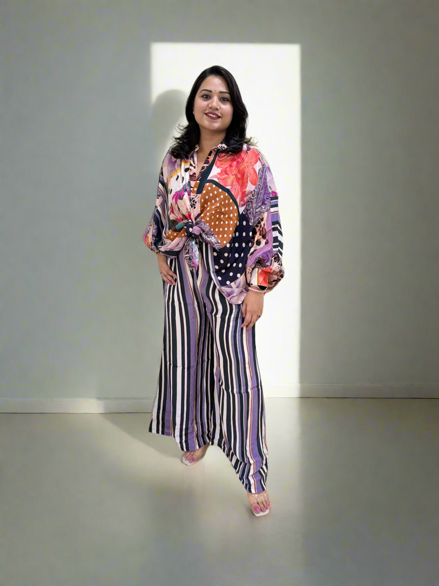 Viscose Crepe Digitally Printed Top with Matte Satin Digitally Printed Bottom – Women’s Fusion Wear Set (L to 2XL)