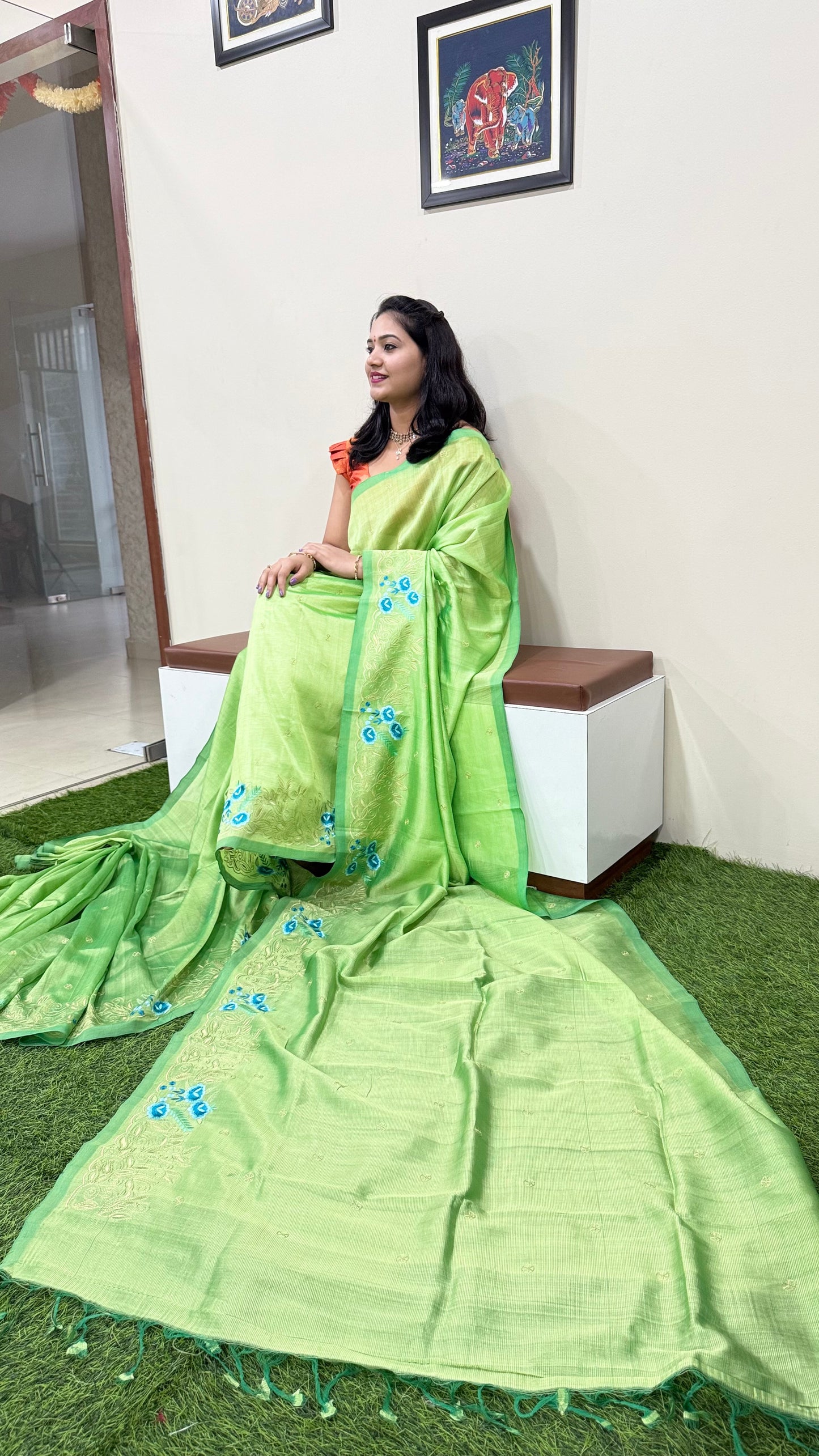 Plain Mangalgiri Pure Pattu Handloom Silk Saree with Embroidery Border