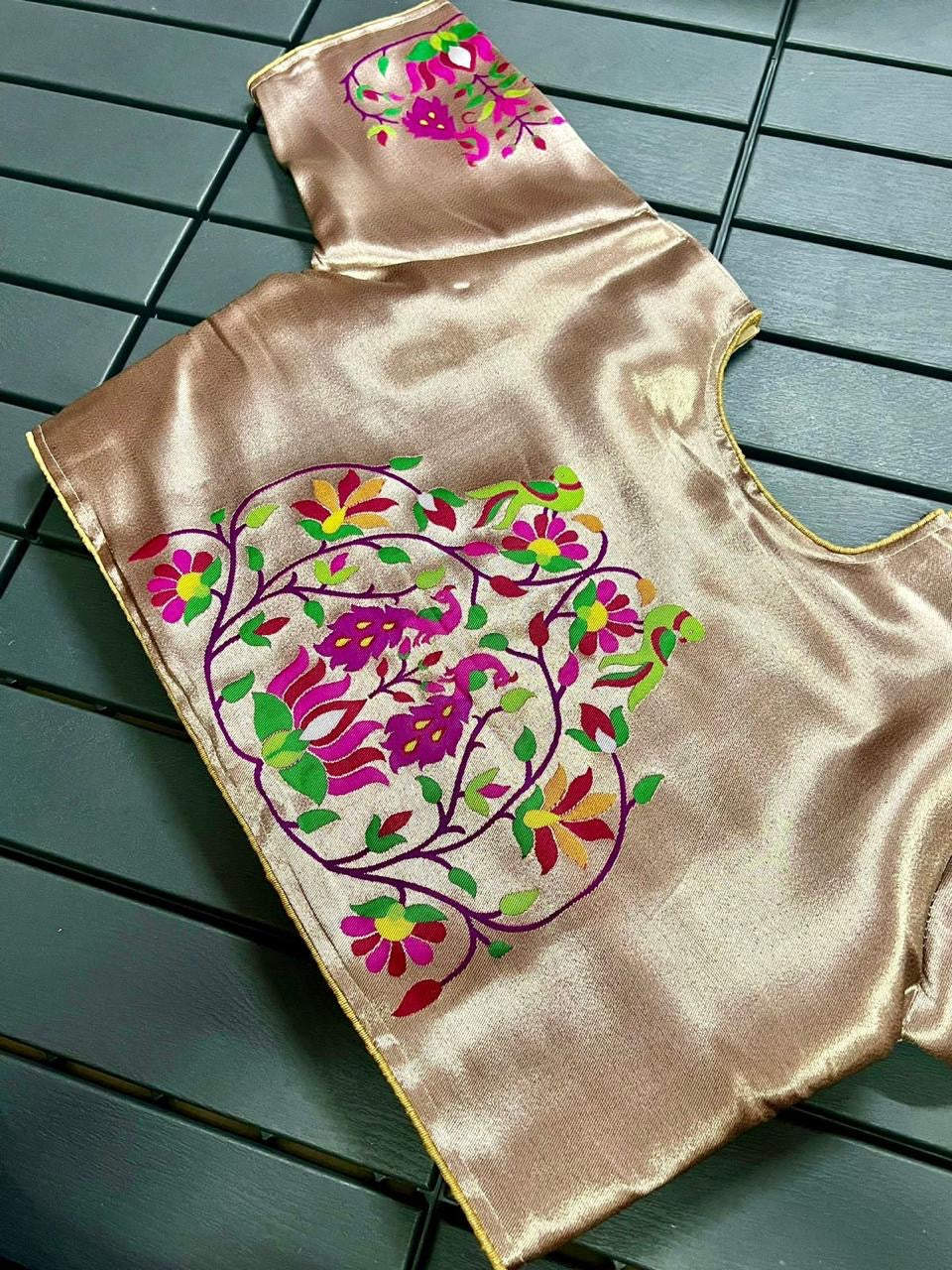 Paithani Blouse in Banarasi Pure Zari Weaving with Padding