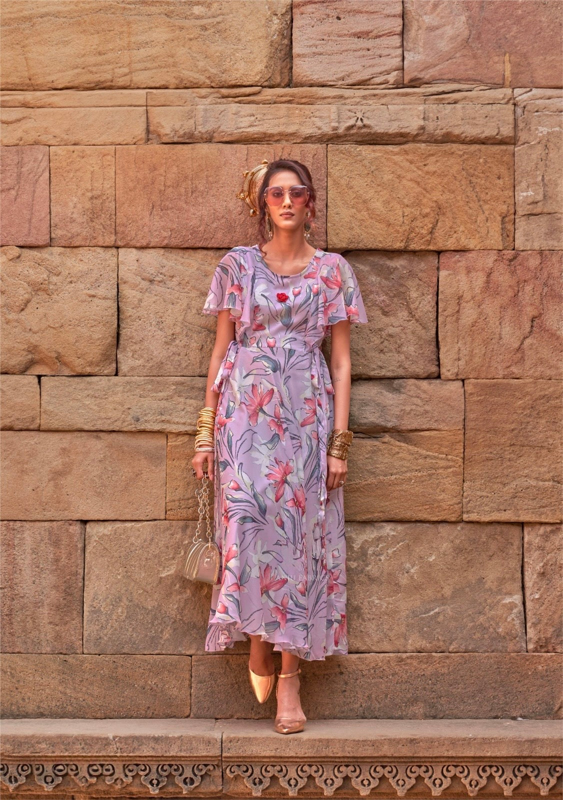 Premium Chiffon Floral One-Piece Dress – Women's Summer Wear (L to