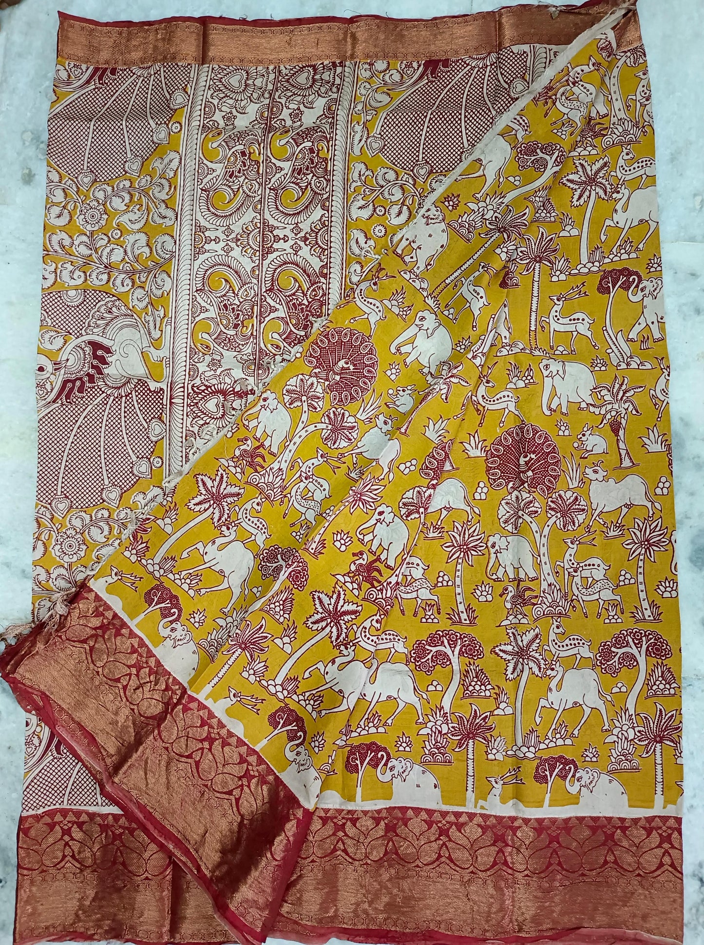 Handloom Nellore Silk Saree for Women – Kalamkari Print with Kanchi Border and Blouse Piece