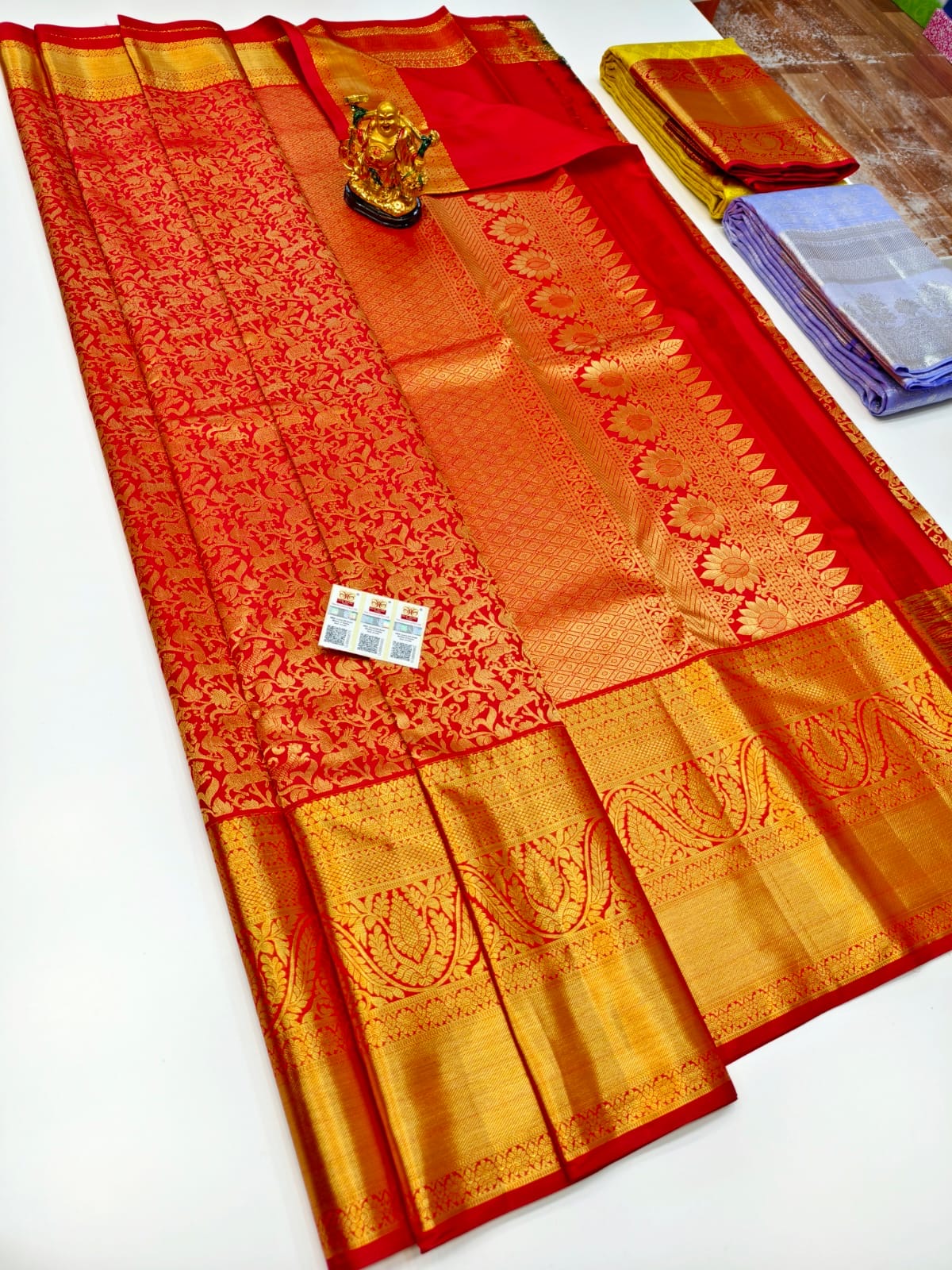 Pure Kanchipuram Wedding Silk Saree for Women – Handwoven with Zari Work, Bridal Special