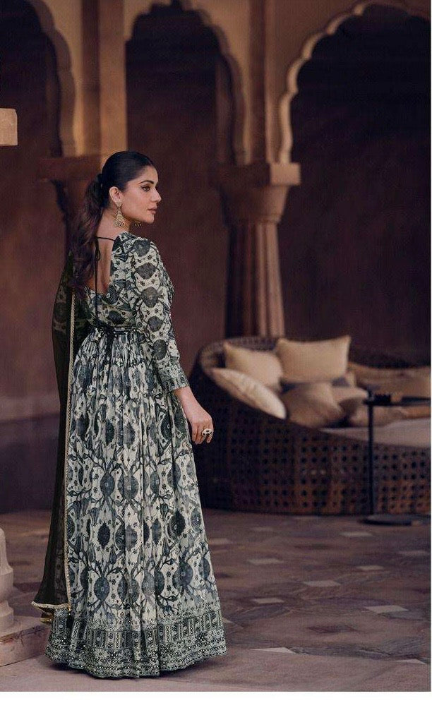 Real Georgette Embroidered Free Size Stitched Outfit with Net Dupatta for Women – Festive Wear