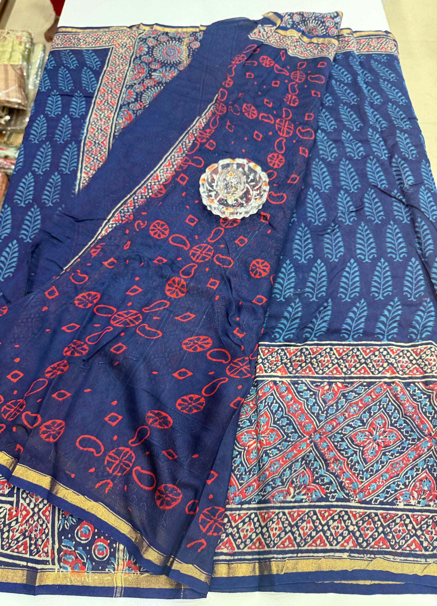 Pure Chanderi Silk Saree with Intricate Handblock Print and Blouse Piece – Traditional Wear for Women