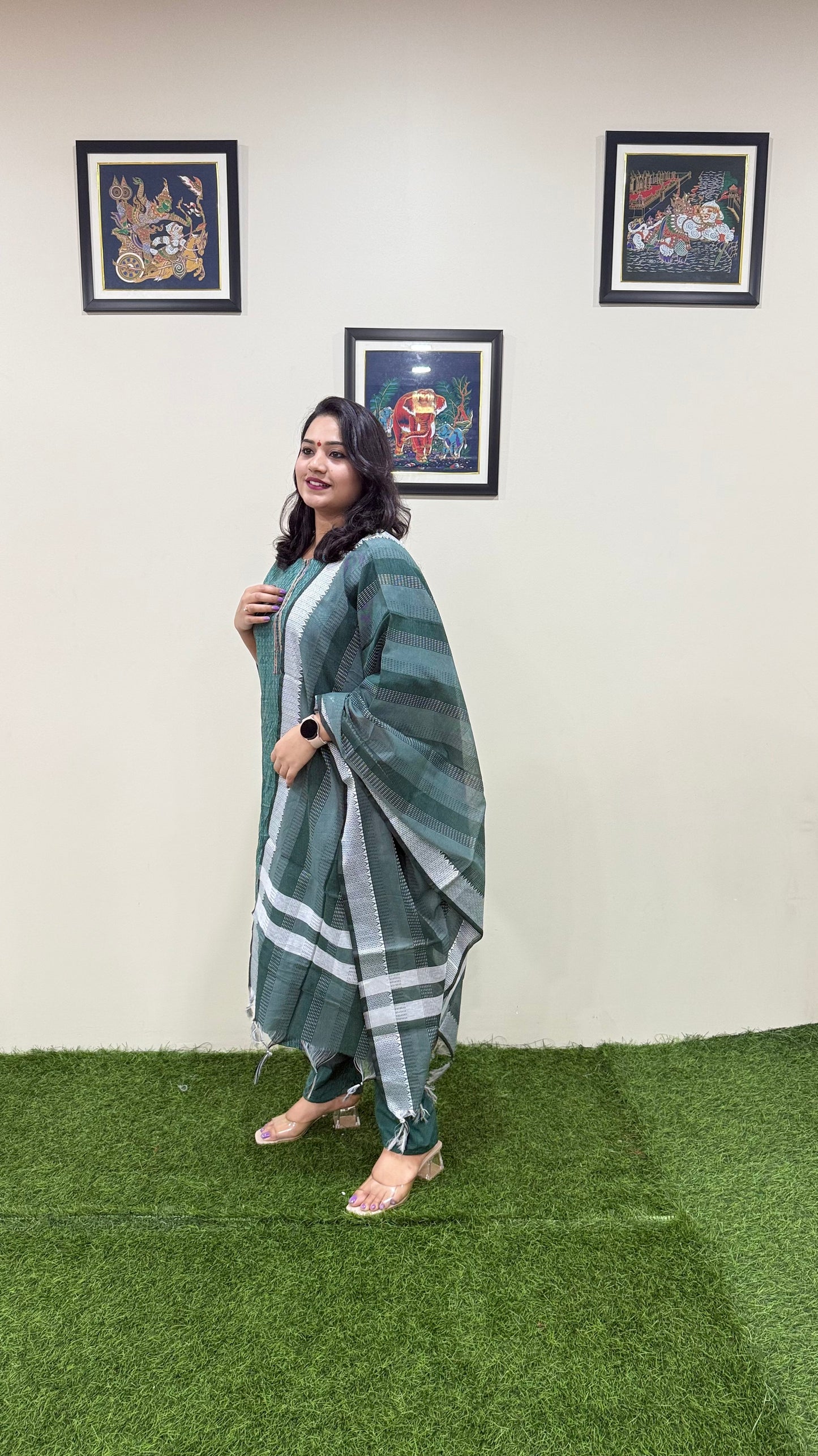 Cotton Handloom Straight Cut Kurta Pant Dupatta Set with Embroidery – Plus Sizes XL to 3XL