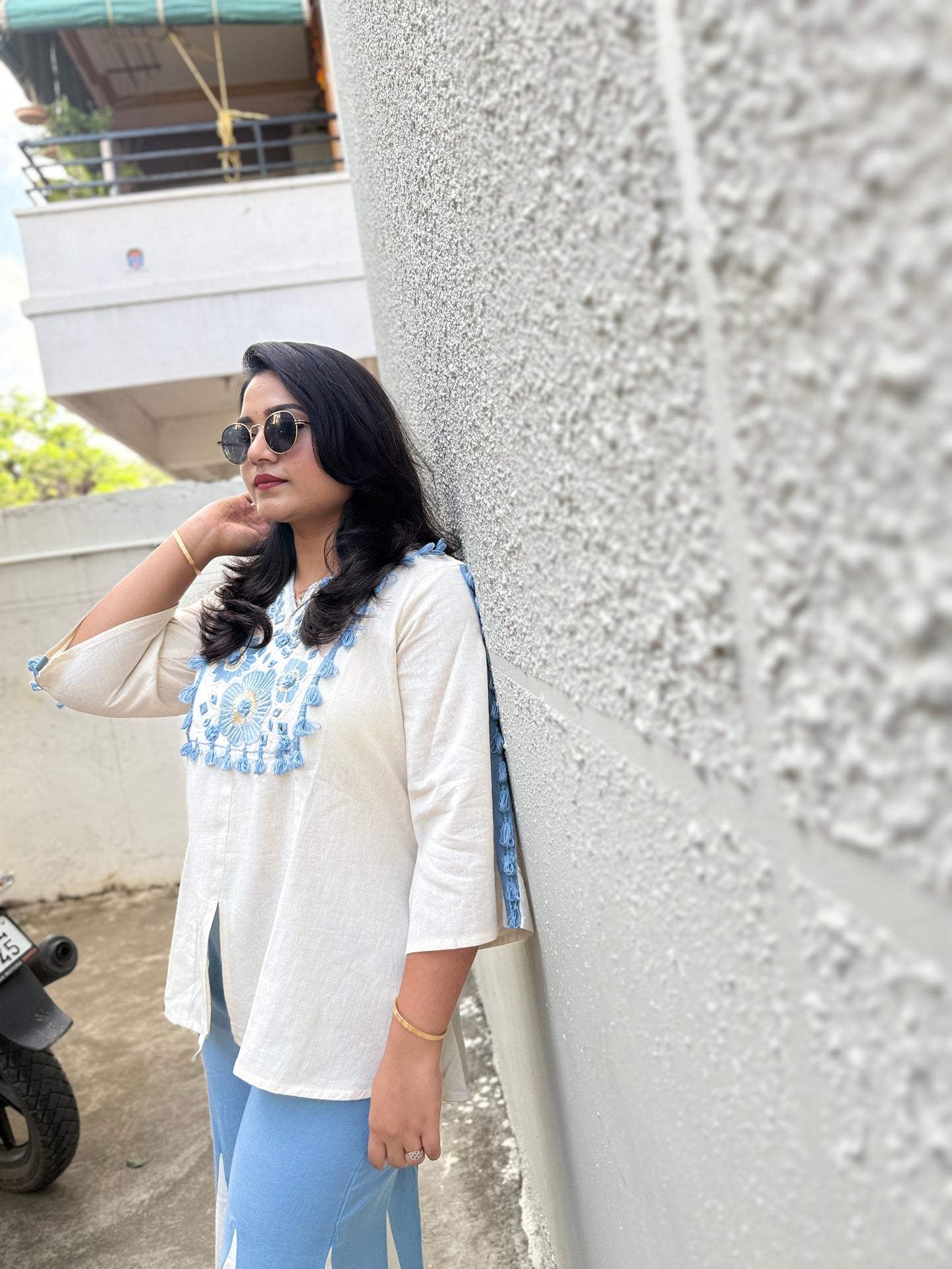 Cotton Embroidered Co-Ord Set with Flared Pants – Women’s Ethnic Fusion Wear (Sizes M–XXL)