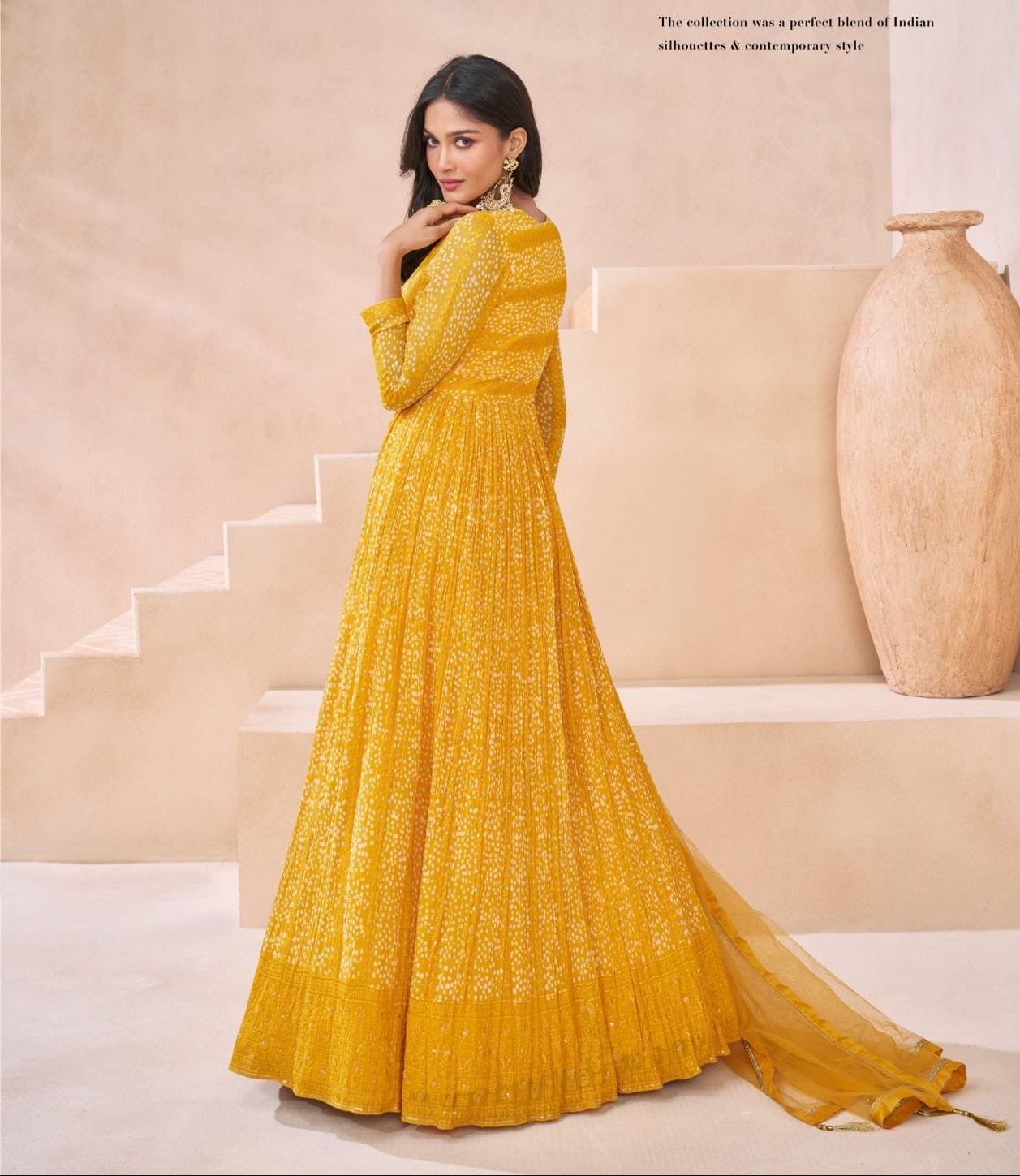 Real Georgette 2-Piece Embroidered Ethnic Set with Net Dupatta – Free Size Stitched Festive Wear for Women