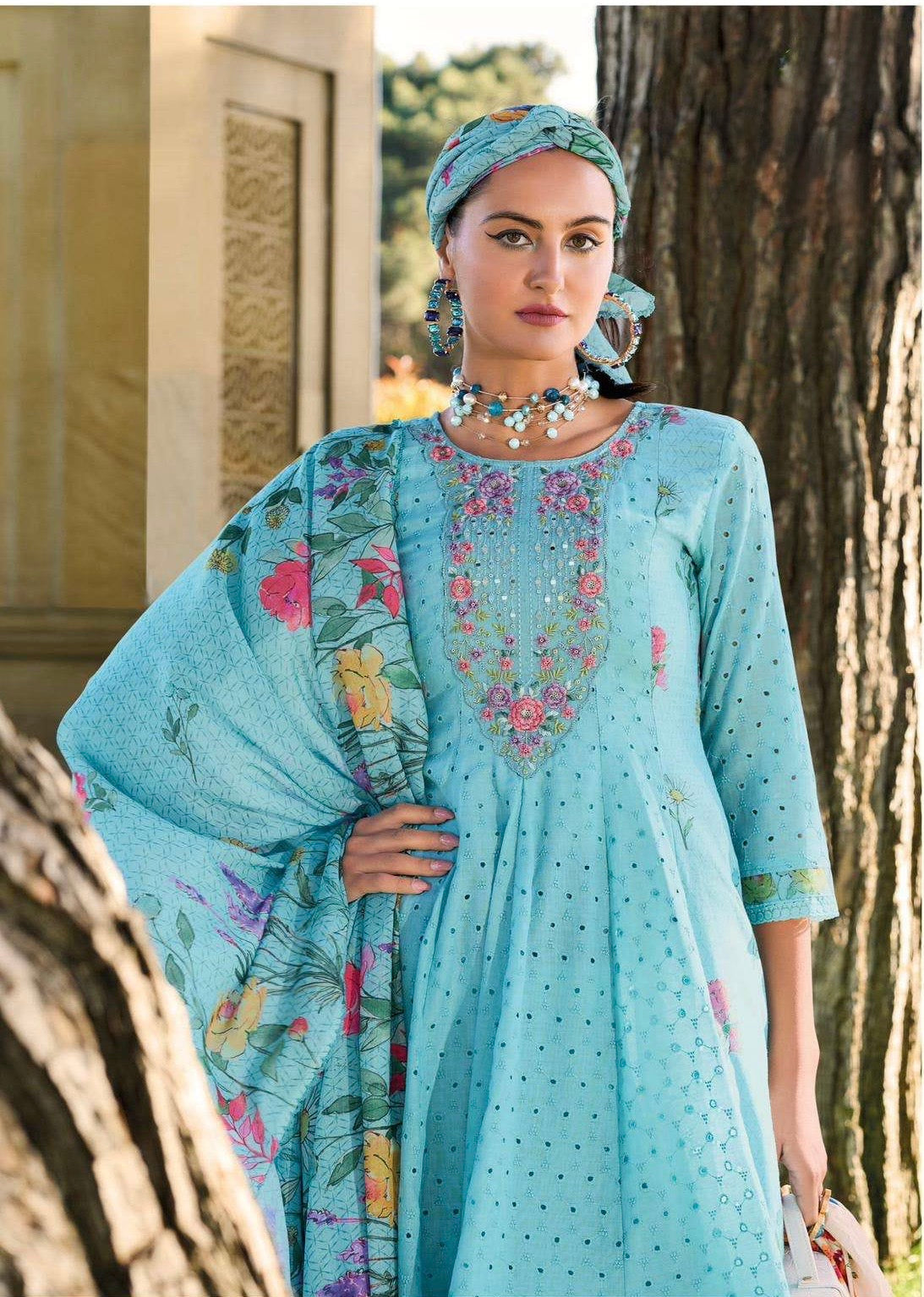 Pure Cotton Anarkali Kurti Pant Set with Digital Print Dupatta – Pakistani Style Women’s Ethnic Wear