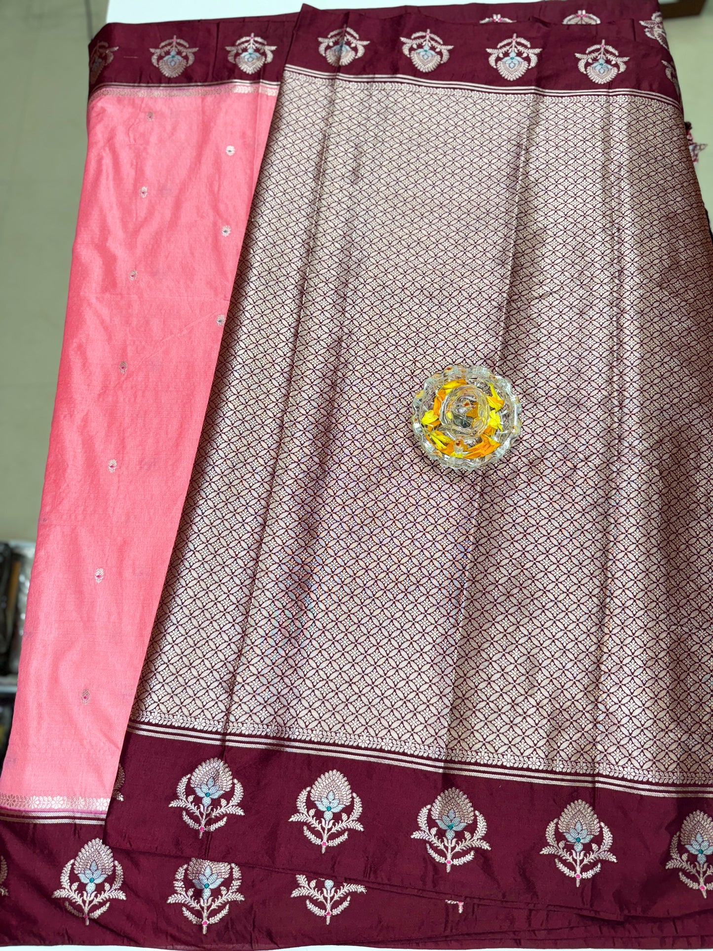 Banarasi Semi RW Mango Silk Saree with Zari Buta Meenakari Work and Brocade Blouse – Festive Wear