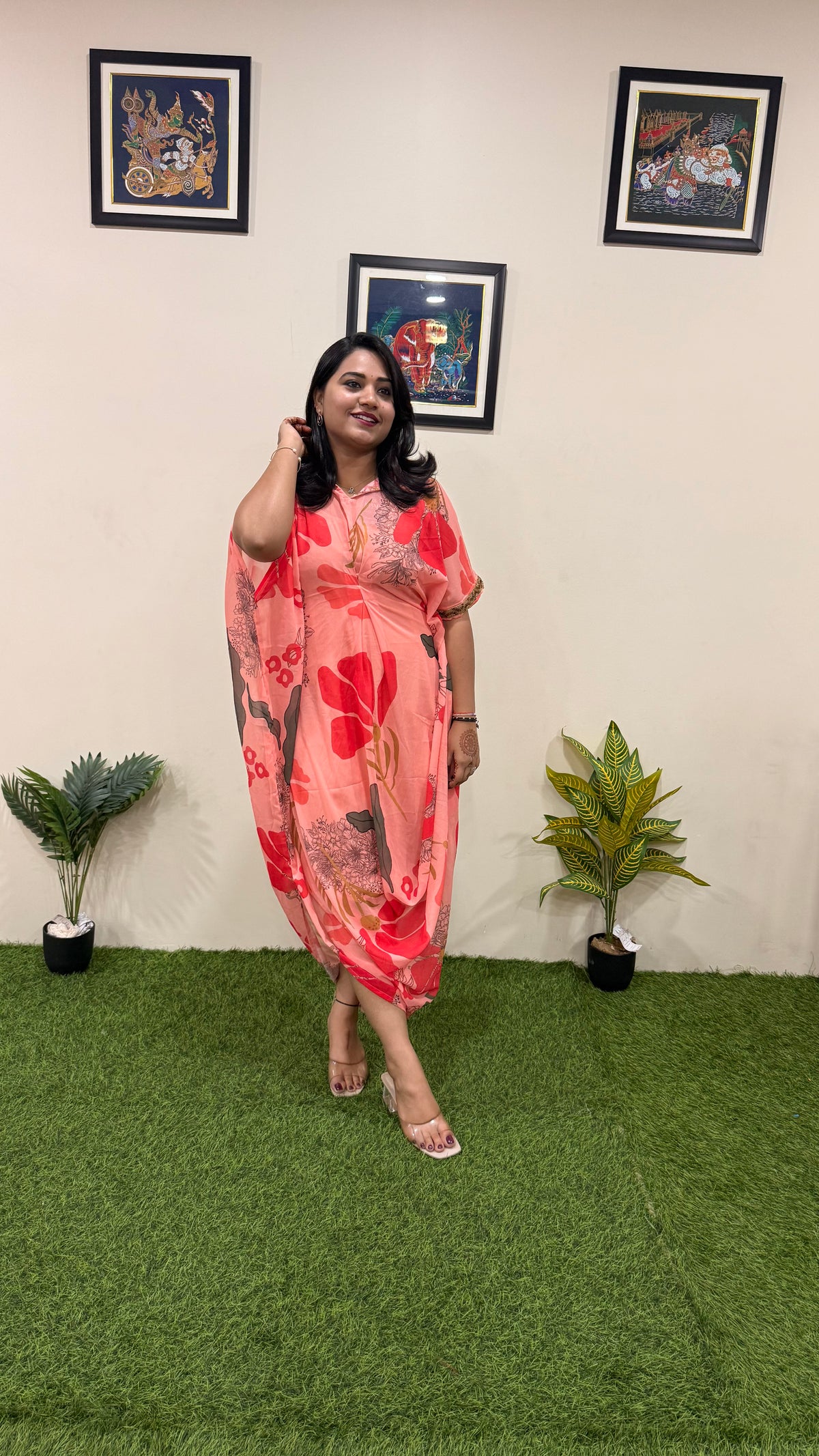 Faux Georgette Printed Kaftan for Women with Handwork Embellishments – Sizes 36 to 46