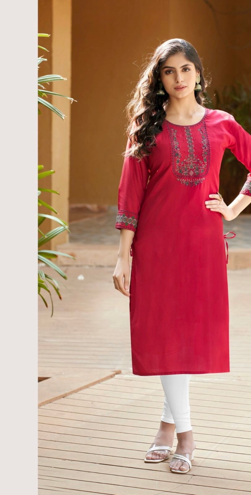Heavy 14 KG Rayon Embroidered Kurti with Handwork for Women – S to XL