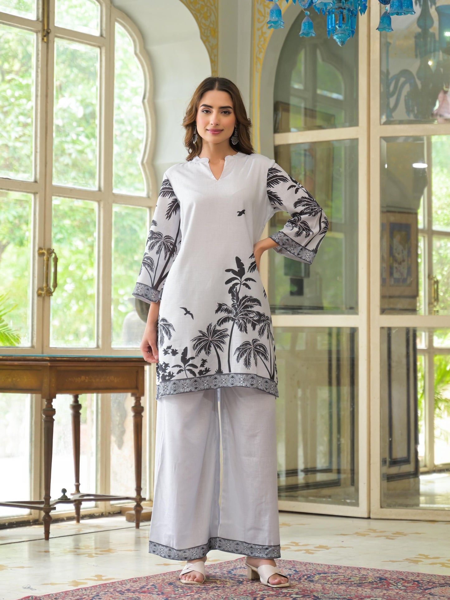 Linen-Cotton Kurti Pant Set with Subtle Tailored Finish – Ethnic Daily Wear for Women (Sizes 38 to 46)