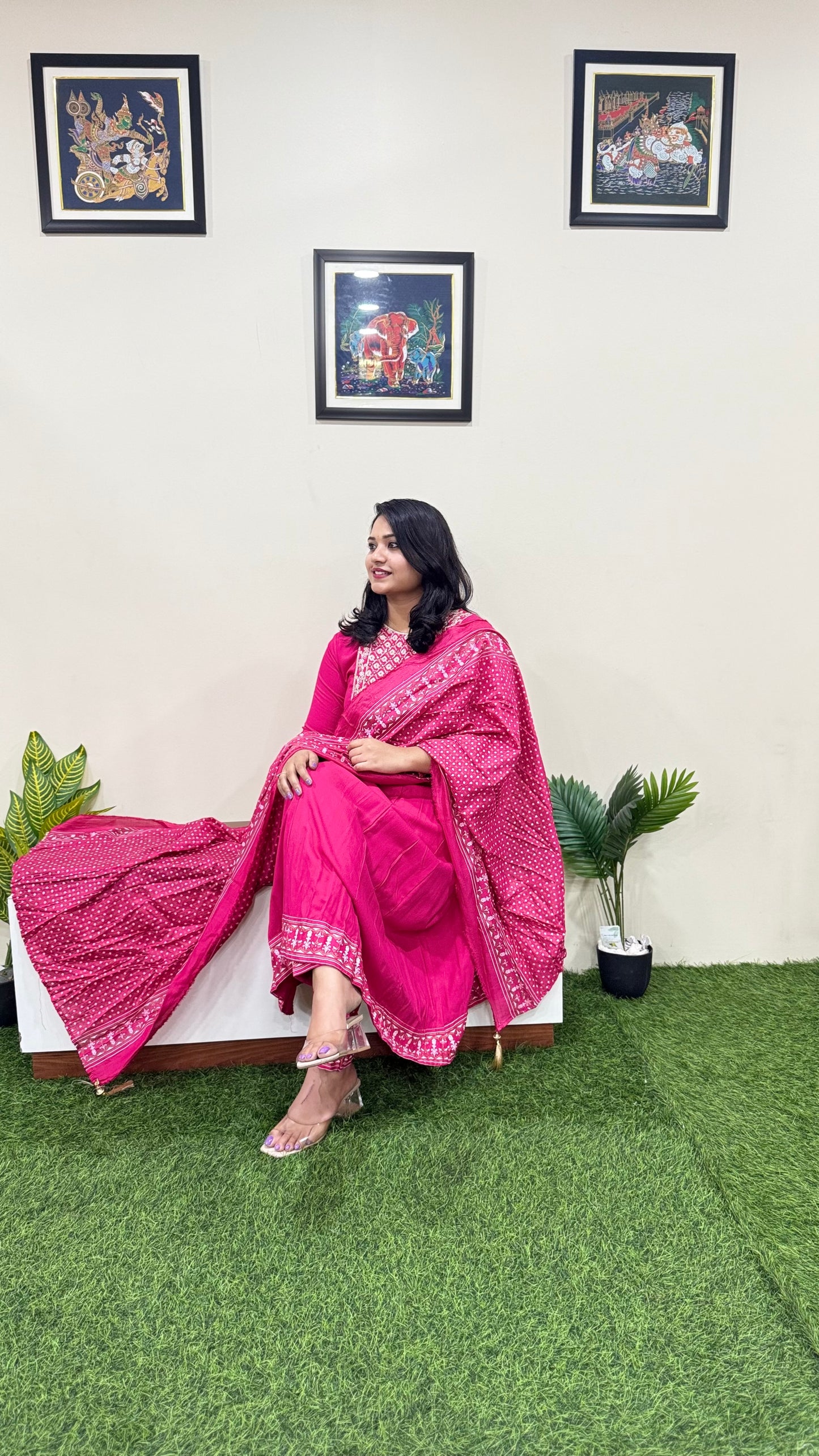 Rayon Kurta Pant Dupatta Set with Dori Embroidery and Chanderi Foil Print Dupatta – Sizes M to XXL