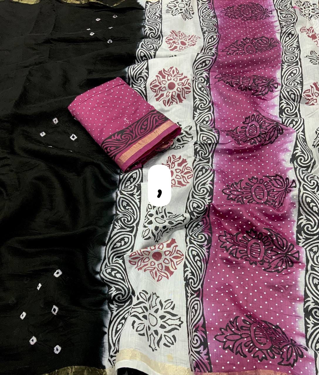 Chanderi Cotton Saree with Hand-Tied Bandhani and Block Printed Pallu – Festive Wear for Women