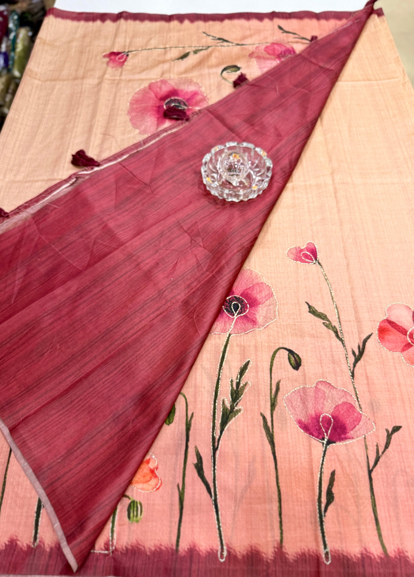 Assam silk saree for women with aari embroidery and paithani motifs, festive wear saree with blouse