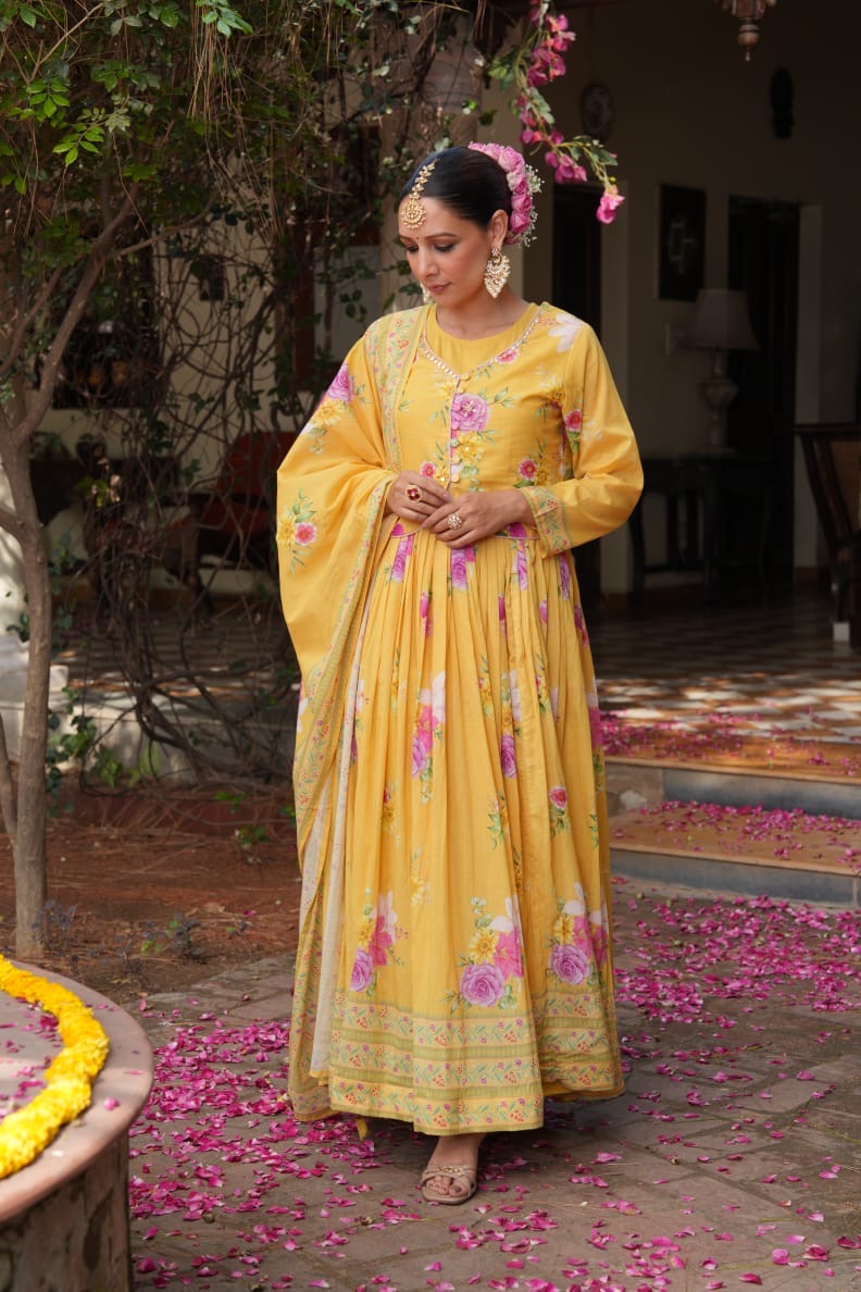 Cotton Indo-Western Anarkali Suit Set for Women – Fusion Style