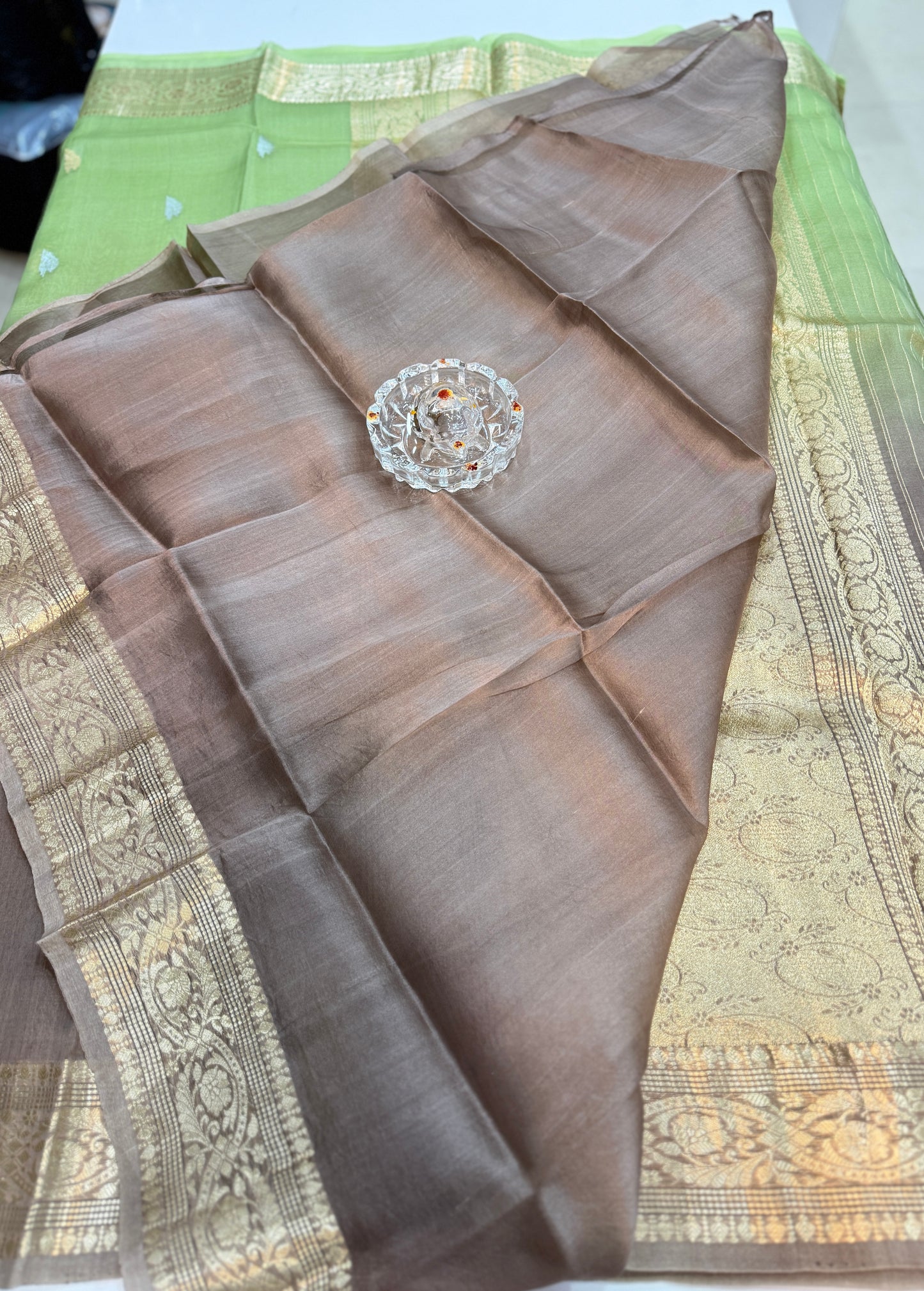 Banarasi handloom pure kora organza saree with kaduwa zari weaving and silkmark certified blouse