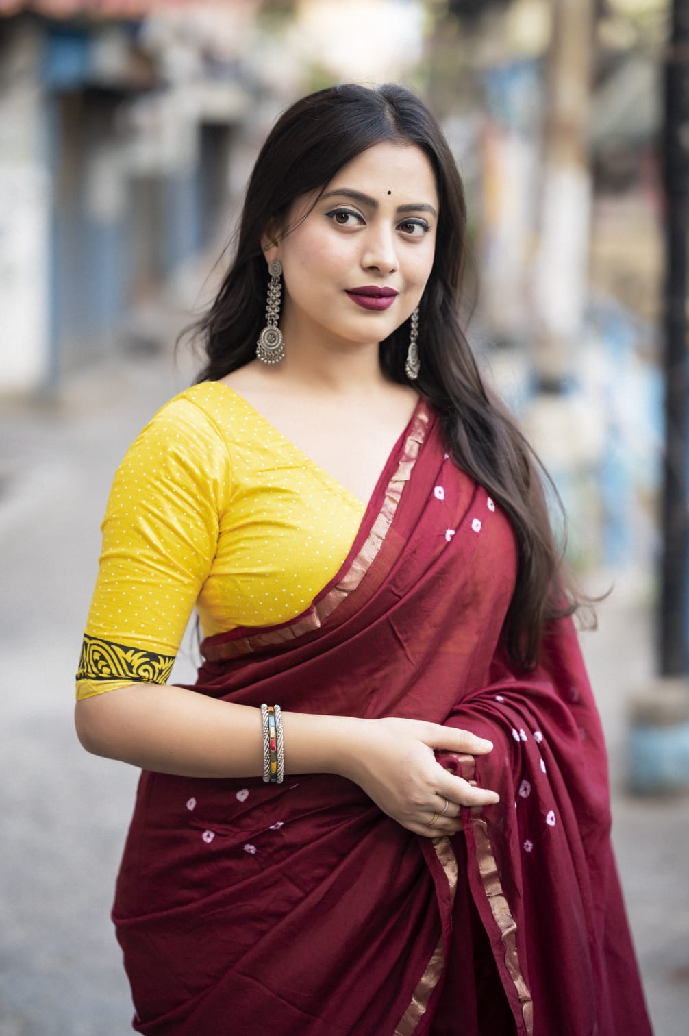 Chanderi Cotton Saree with Hand-Tied Bandhani and Block Printed Pallu – Festive Wear for Women