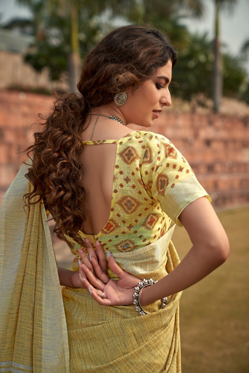 linen silk saree with striped design and border – lightweight ethnic wear for women