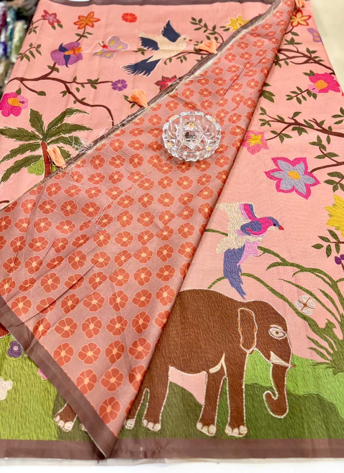 Assam silk saree for women with aari embroidery and paithani motifs, festive wear saree with blouse