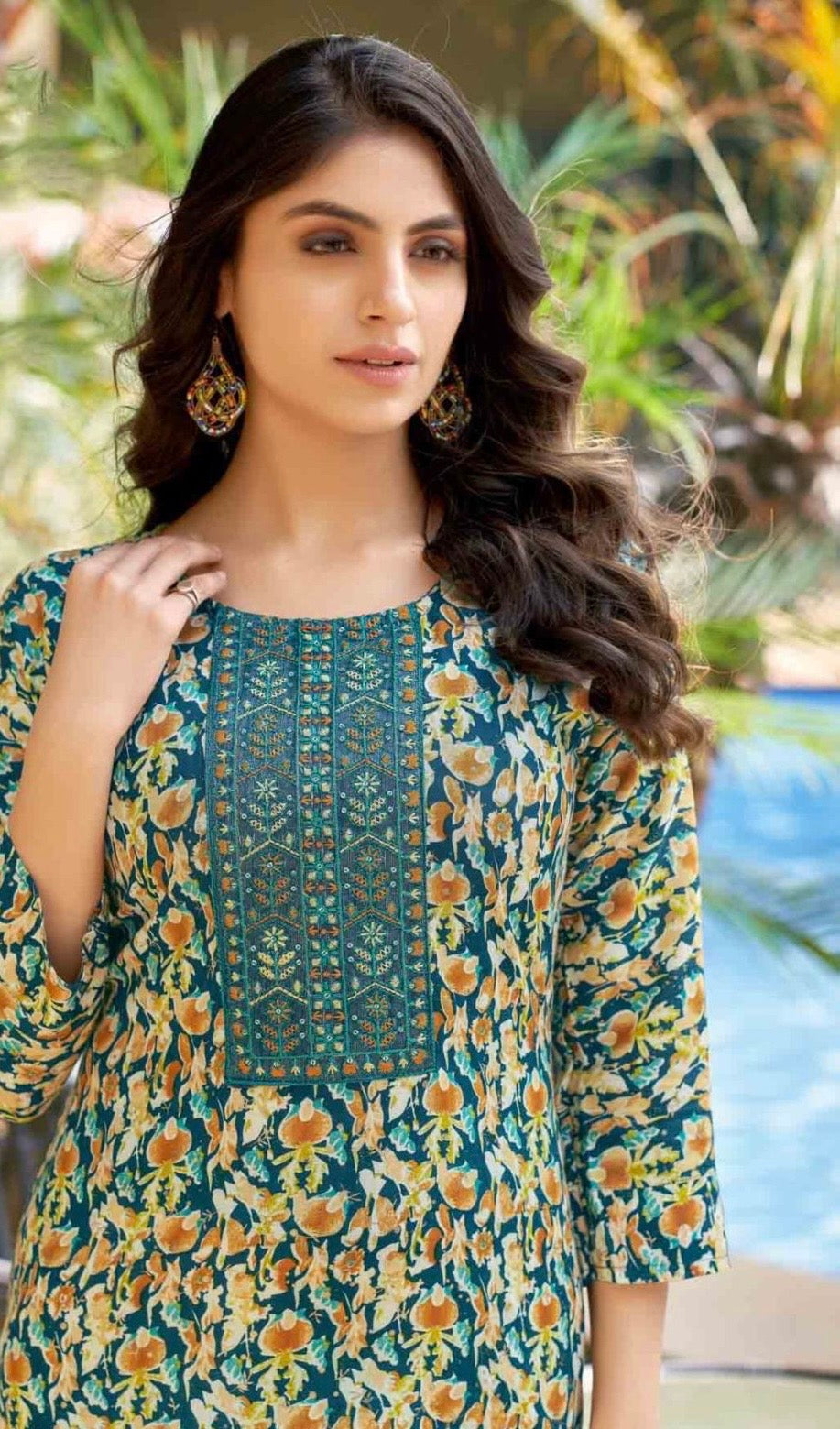 Heavy Rayon Foil Printed Kurti with Sequin Embroidery for Women – XL to 3XL