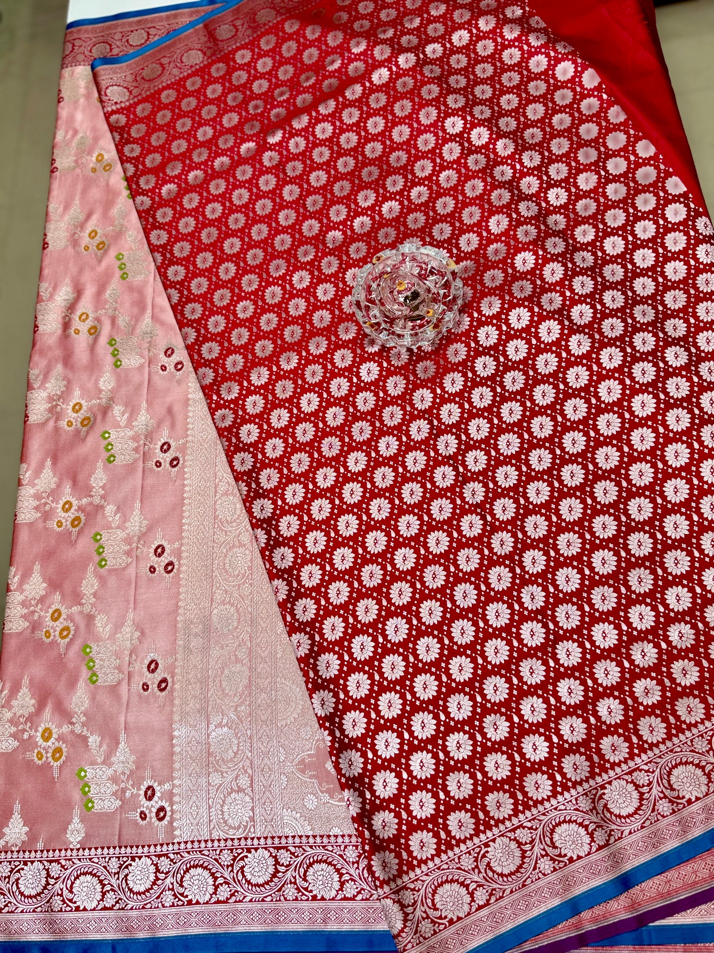 Mashru Katan Silk Saree with Multicolor Zari Weaving and Contrast Border – Festive Wear for Women