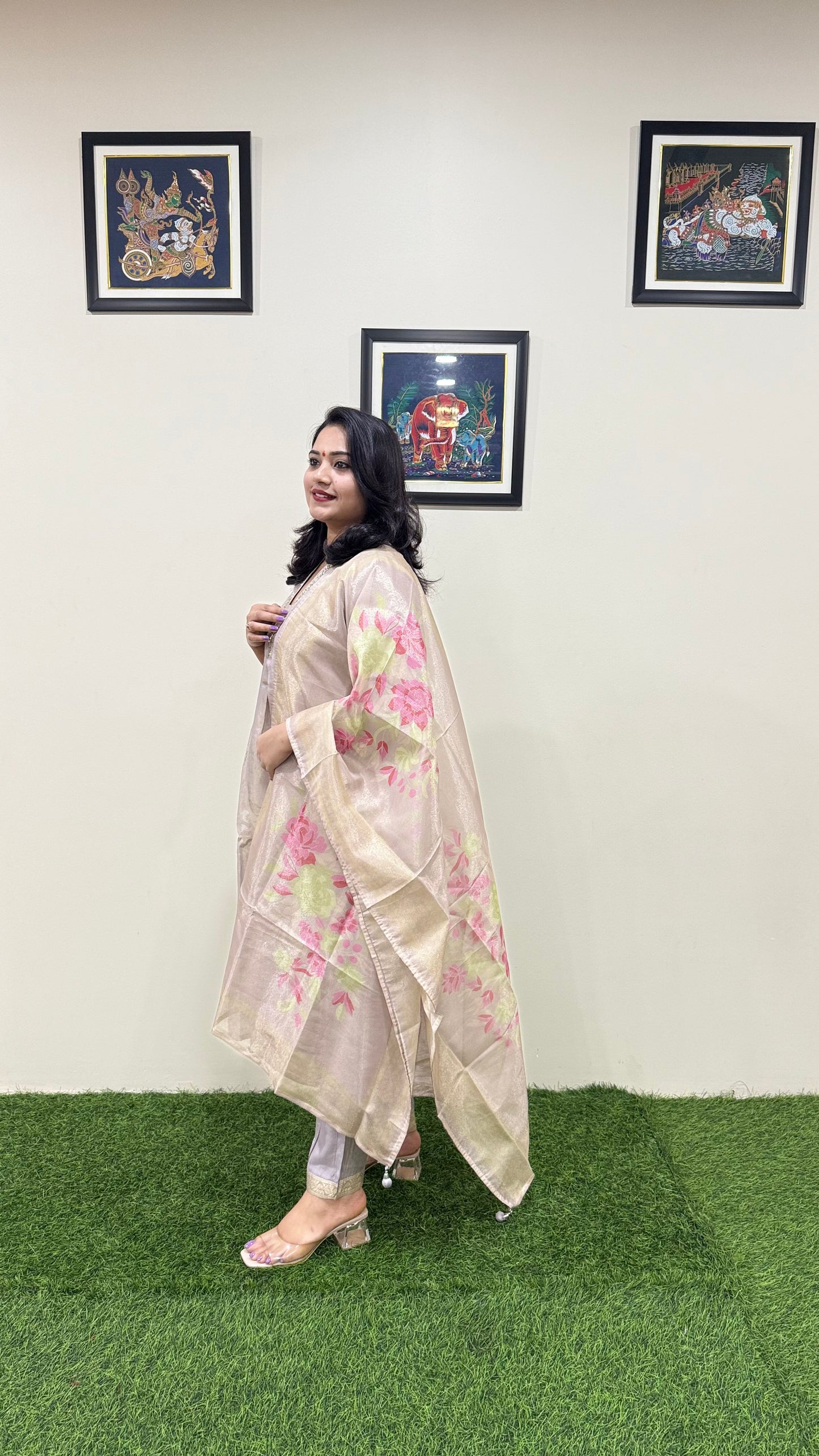 Pure Tissue Kurta Pant Dupatta Set with Intricate Handwork – Sizes L to XXL