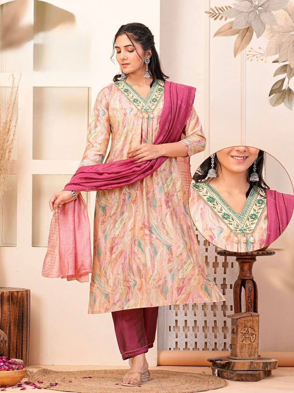 Nyra Cut Chanderi Modal Kurti Set with Silk Bottom and Jacquard Dupatta – Plus Size 2XL to 4XL