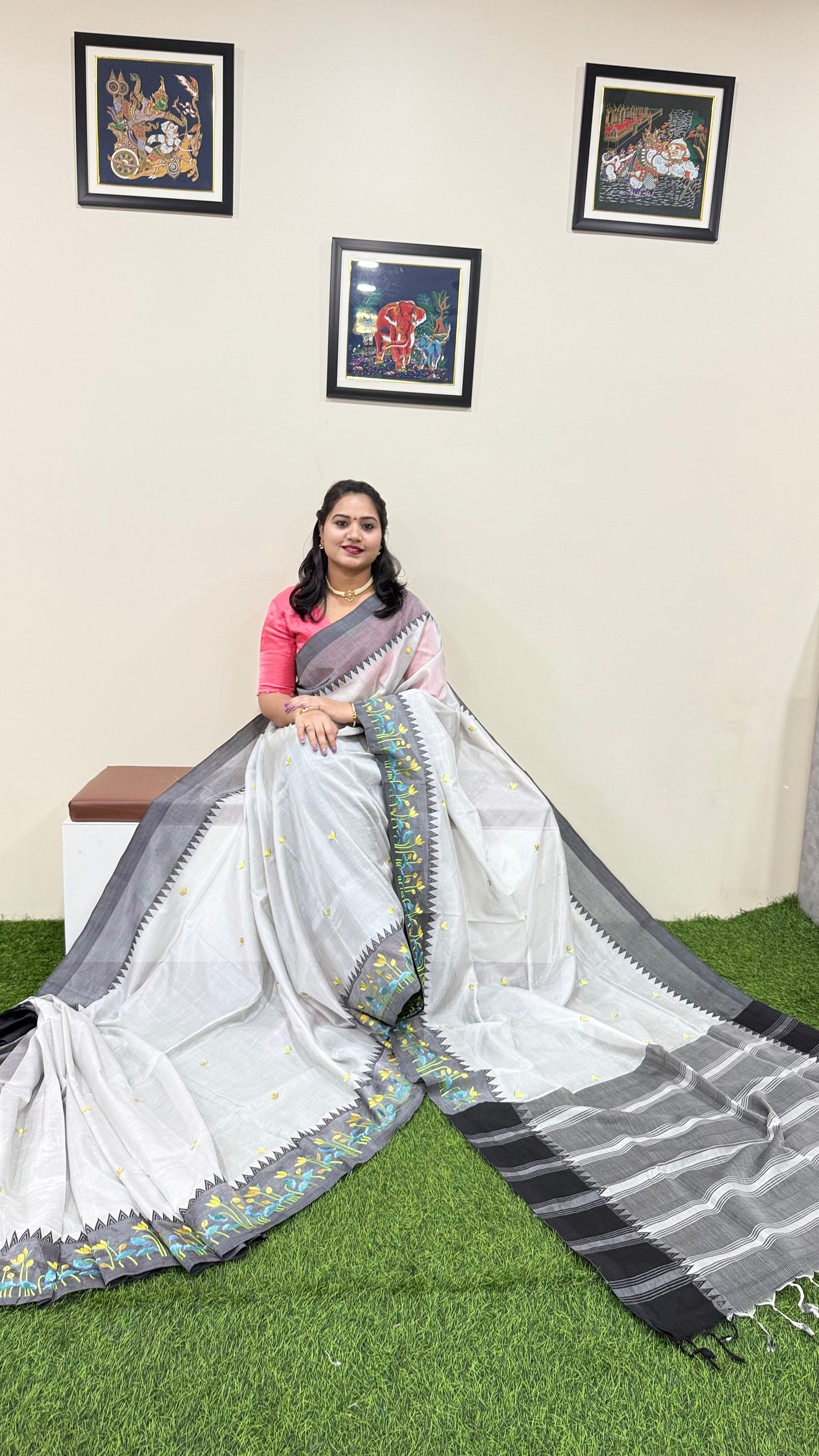 Temple Mangalgiri Pure Pattu Handloom Silk Saree with Embroidery Border