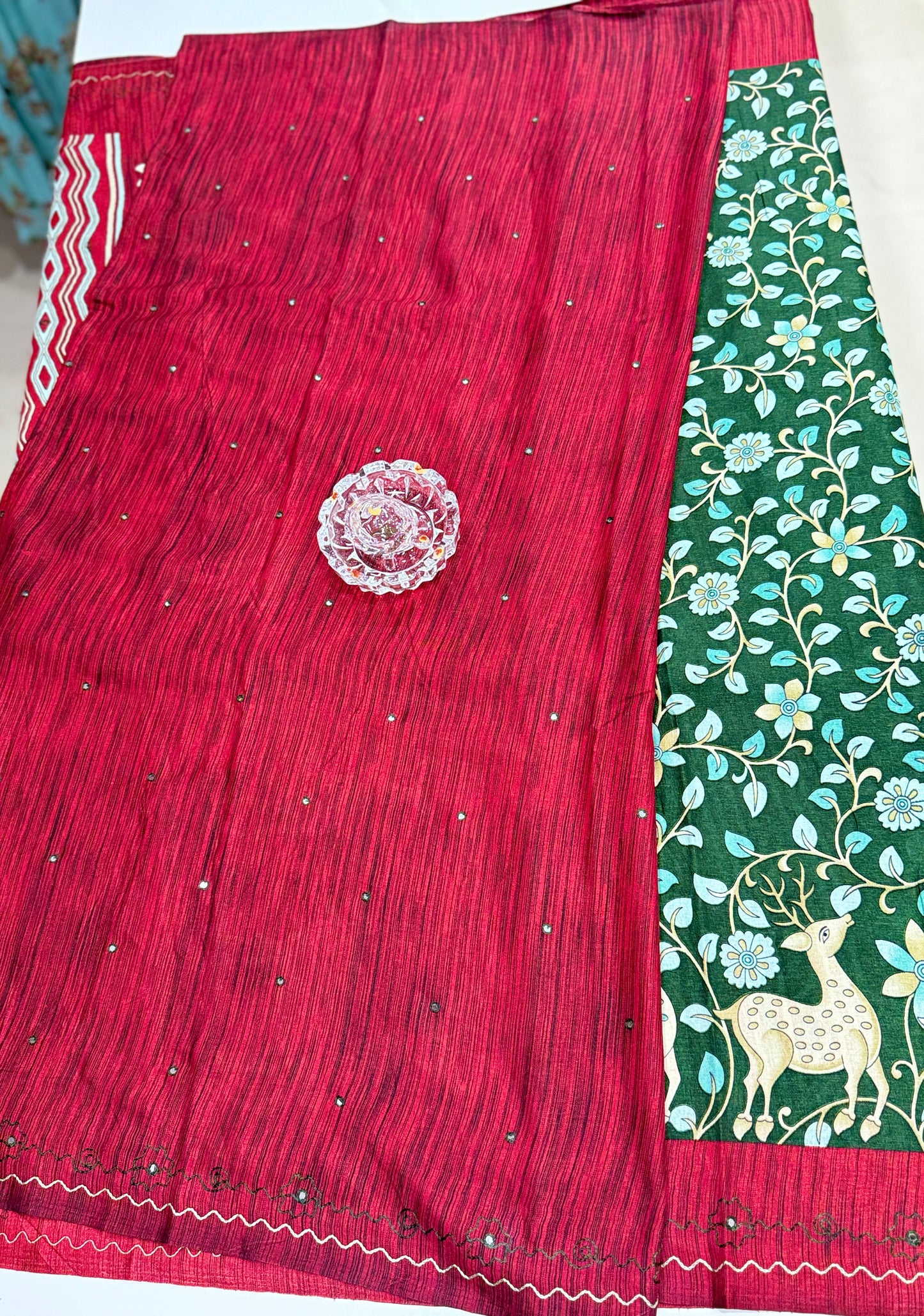 Victoria Cotton Silk Saree with Deer and Floral Print – Lightweight Traditional Cotton Silk Saree for Women