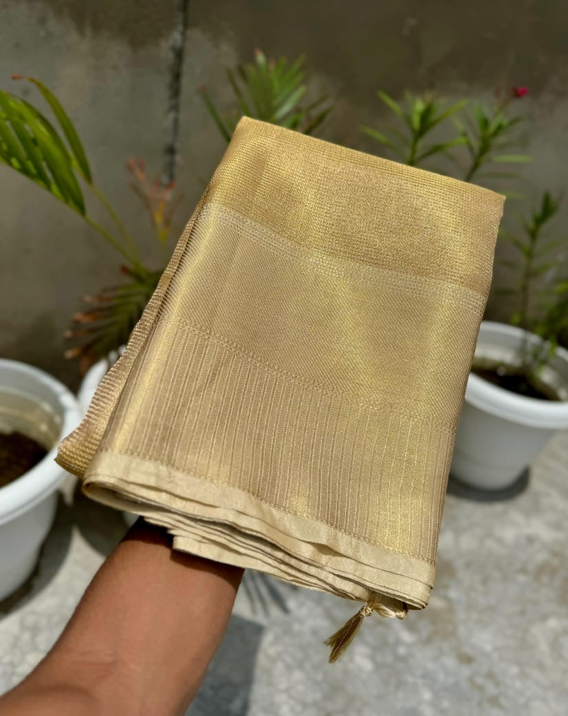Banarasi tissue soft silk saree with all-over tanchui weaving, brocade blouse and rich pallu